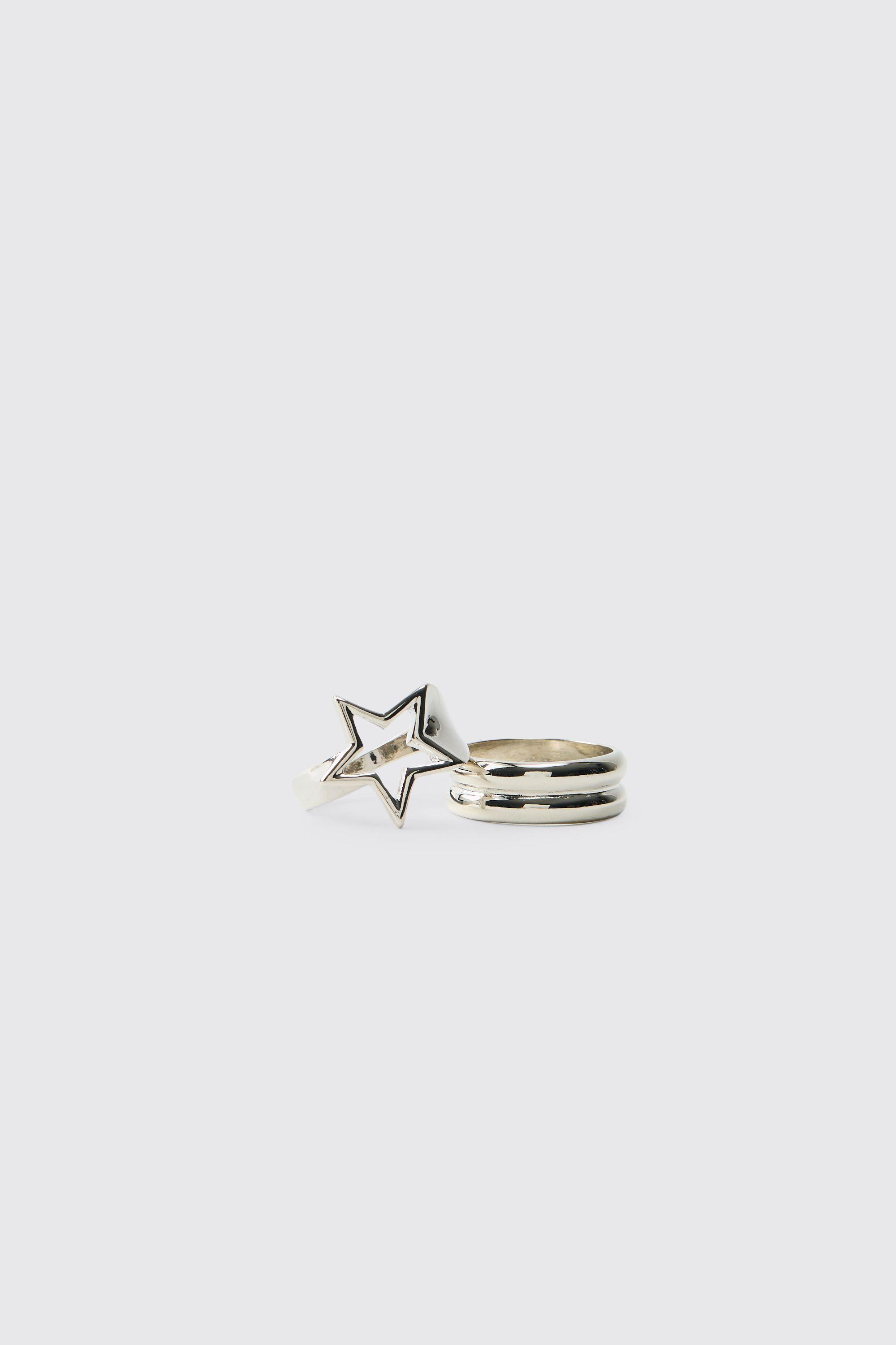 2 Pack Chunky Star Rings by BOOHOOMAN
