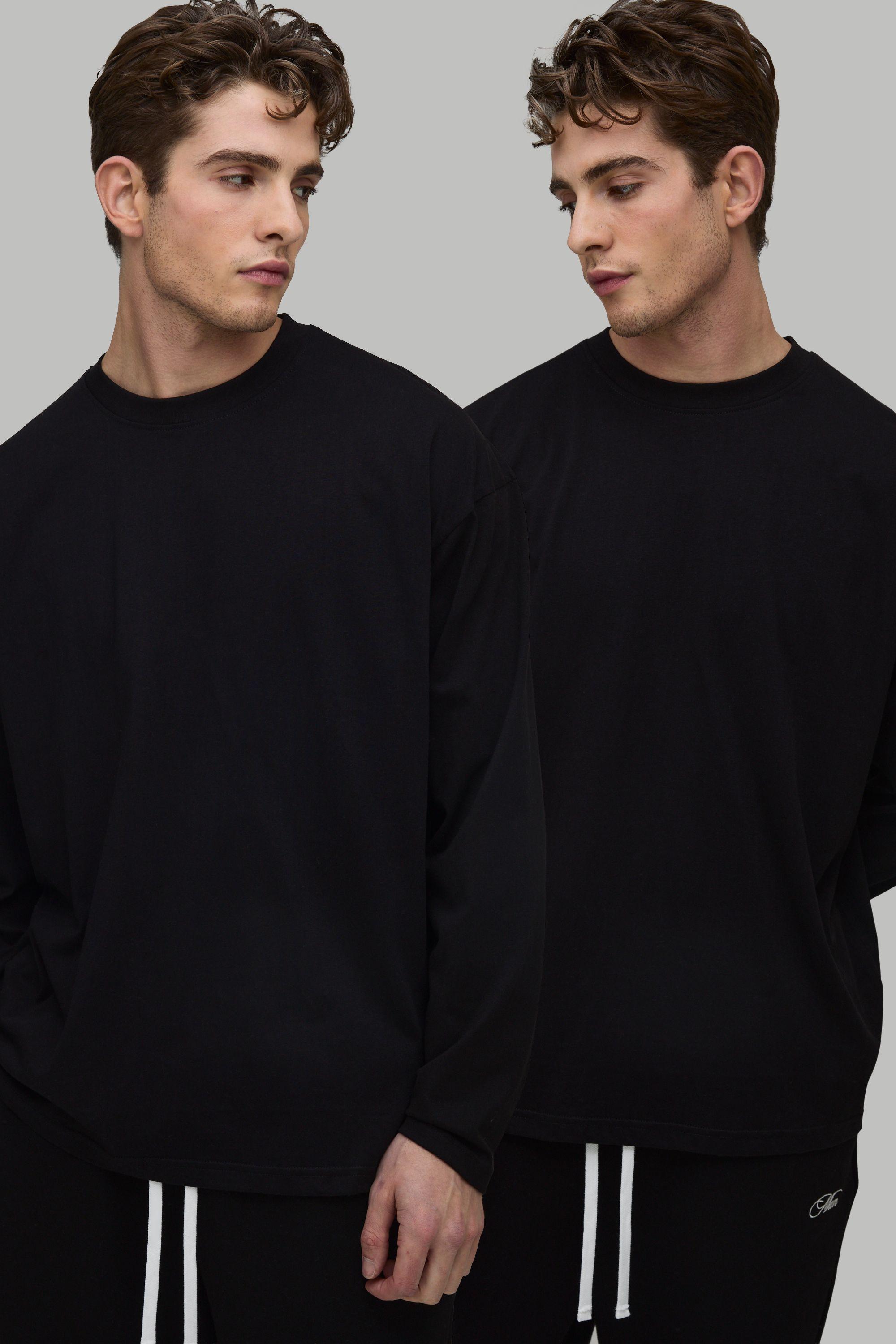 2 Pack Essential Oversized Fit Long Sleeve T-Shirt by BOOHOOMAN