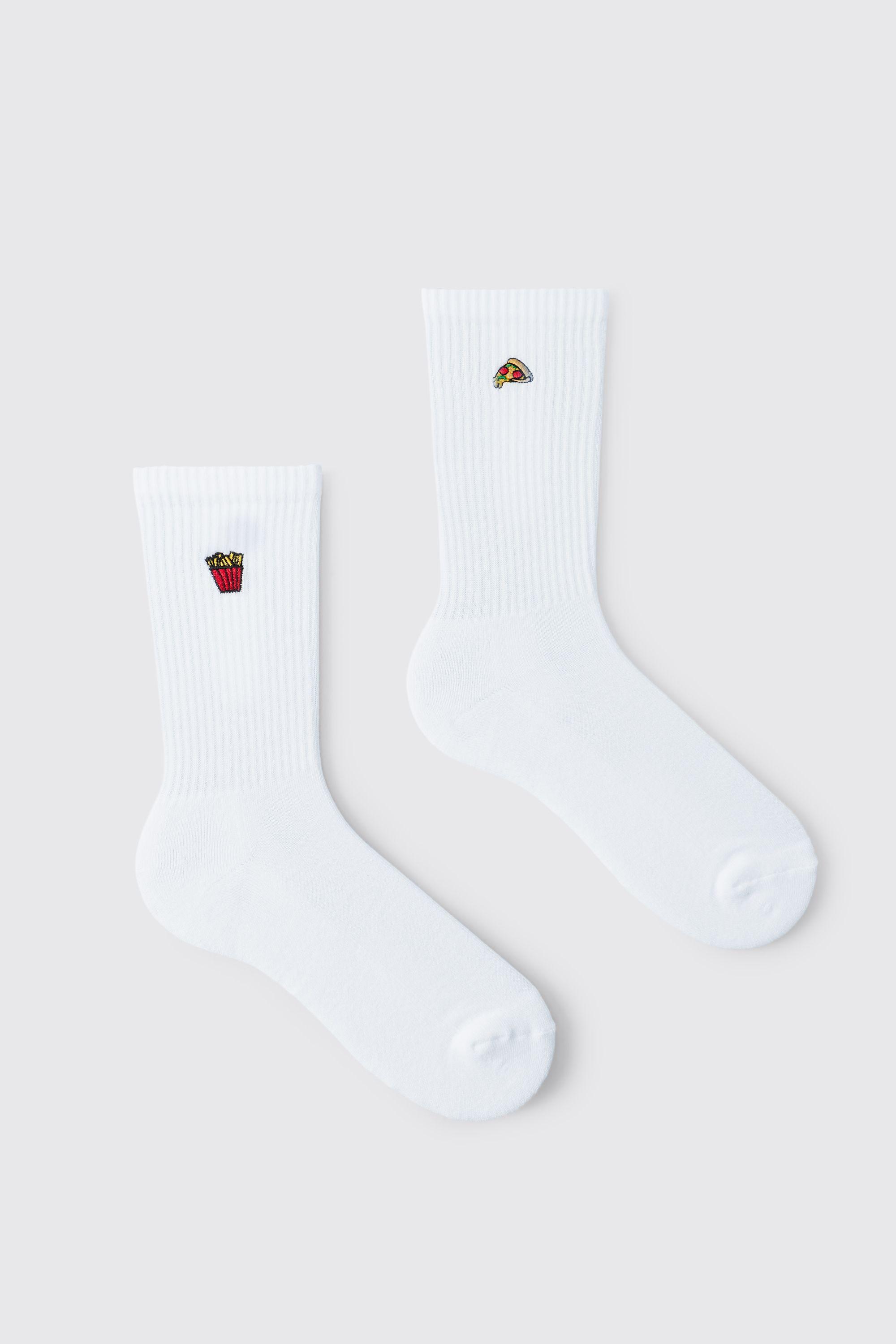 2 Pack Fast Food Embroidered Socks by BOOHOOMAN