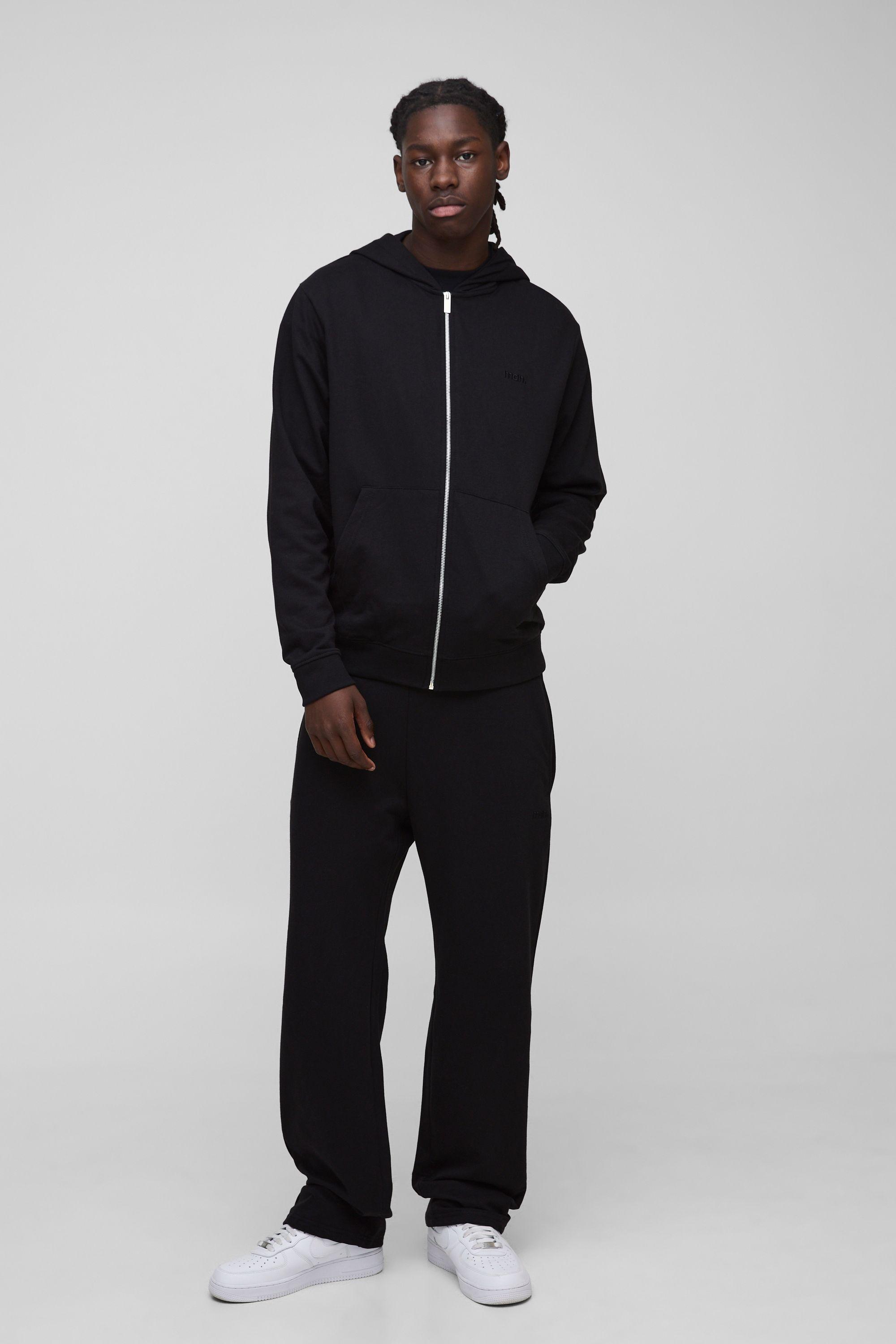 260GSM Loopback Basic Regular Fit MAN. Zip Through Hoodie and Straight Leg Jogger Set by BOOHOOMAN