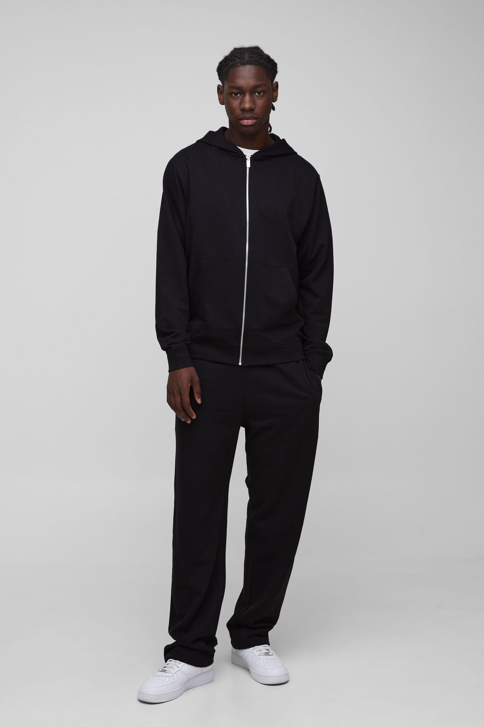 260GSM Loopback Basic Regular Fit Zip Through Hoodie and Straight Leg Jogger Set by BOOHOOMAN
