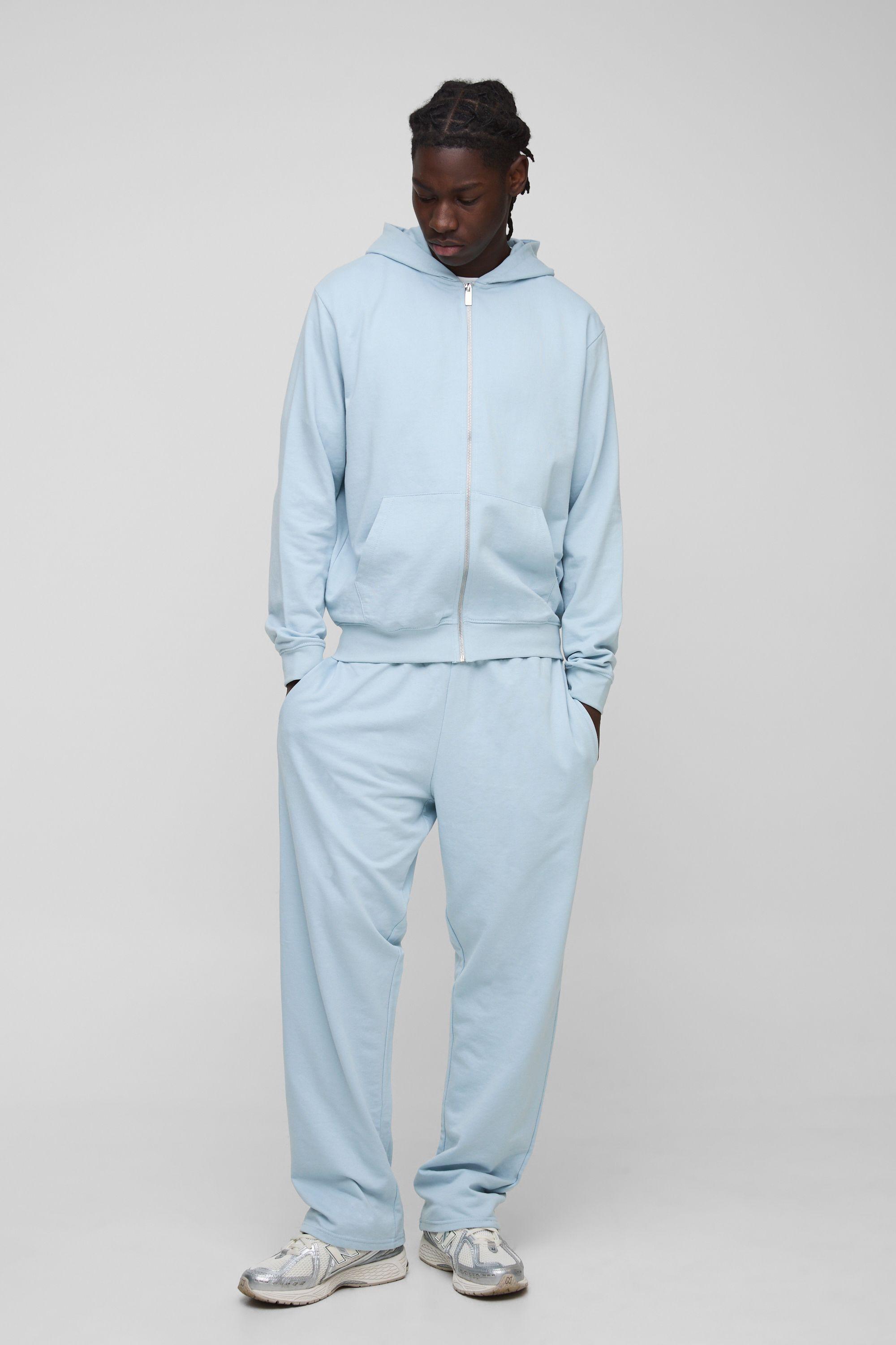 260GSM Loopback Basic Regular Fit Zip Through Hoodie and Straight Leg Jogger Set by BOOHOOMAN
