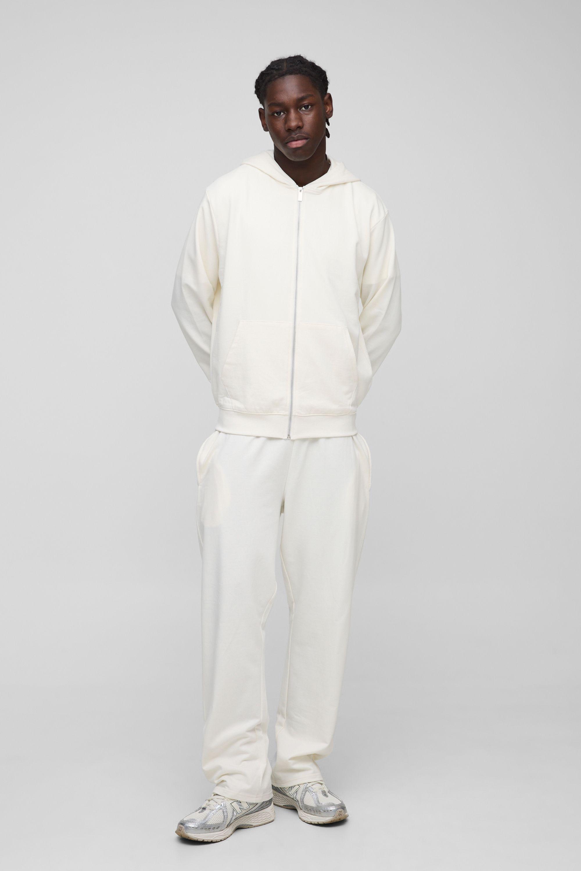 260GSM Loopback Basic Regular Fit Zip Through Hoodie and Straight Leg Jogger Set by BOOHOOMAN