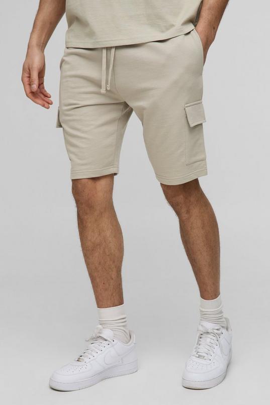 260GSM Loopback Basic Slim Fit Mid Length Cargo Shorts by BOOHOOMAN