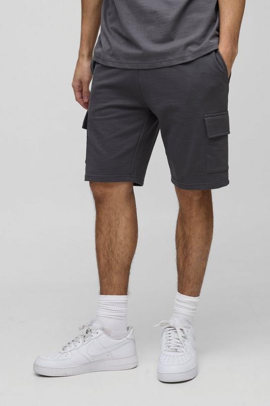 260GSM Loopback Basic Slim Fit Mid Length Cargo Shorts by BOOHOOMAN