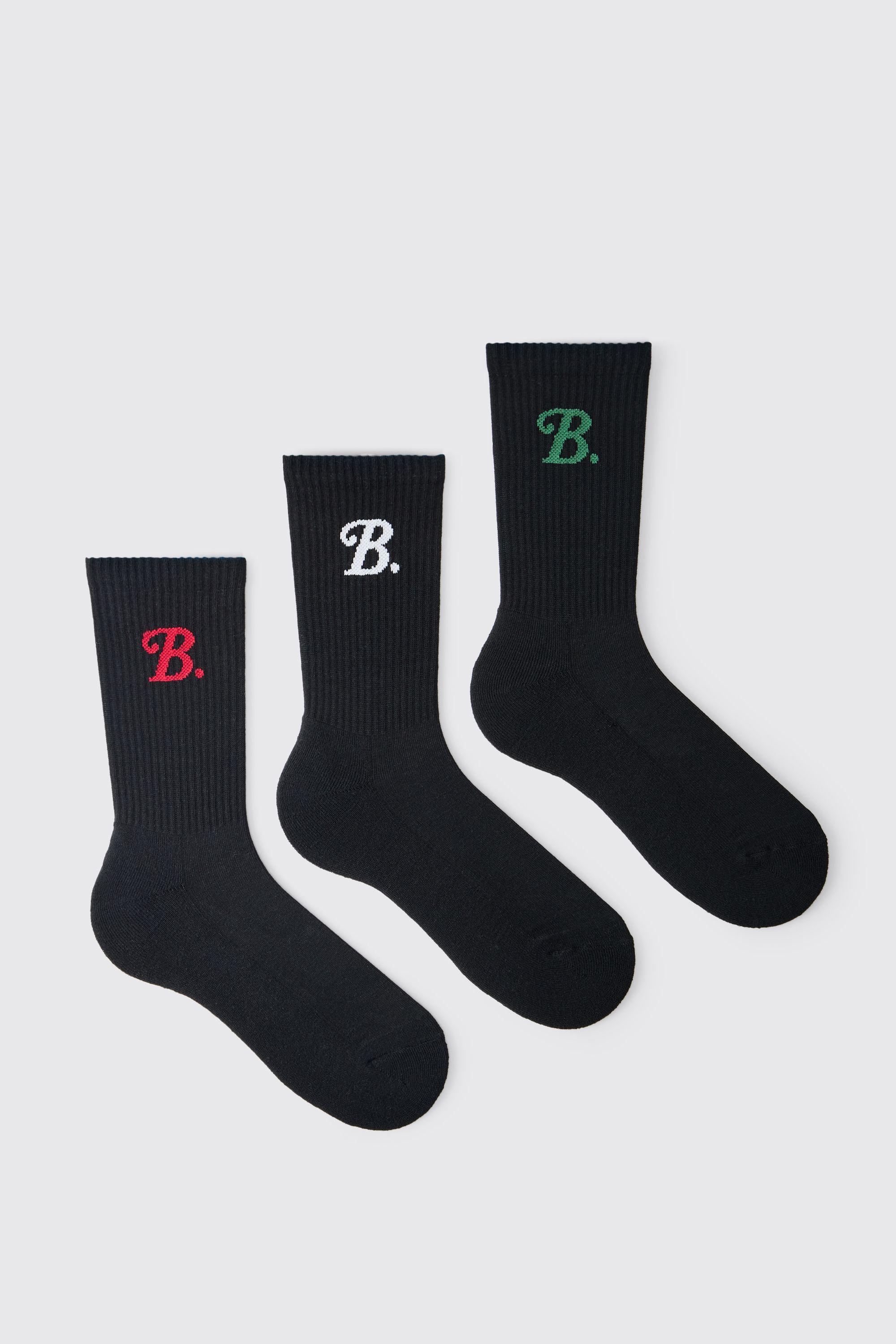3 Pack B Jacquard Crew Socks by BOOHOOMAN