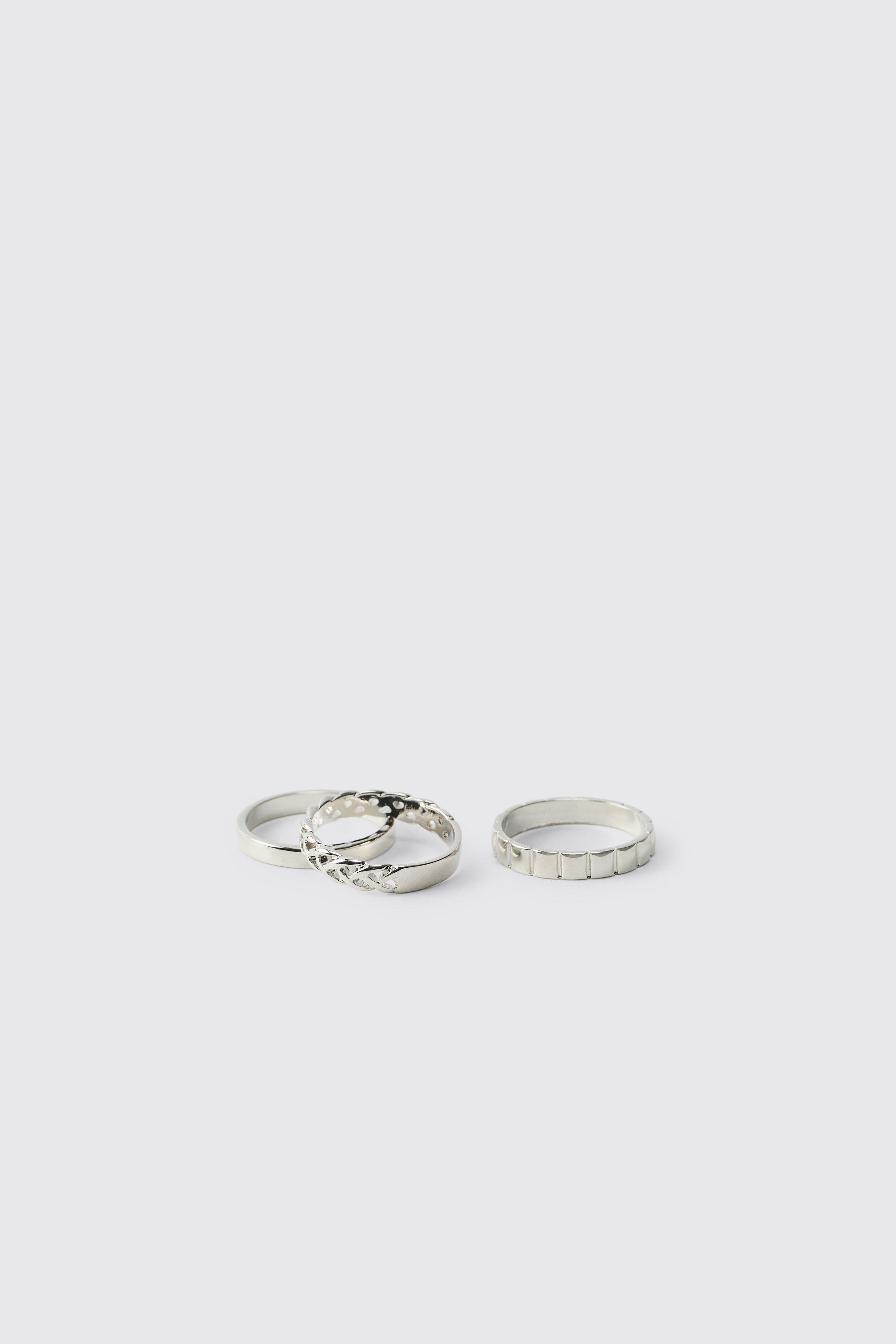 3 Pack Silver Rings by BOOHOOMAN