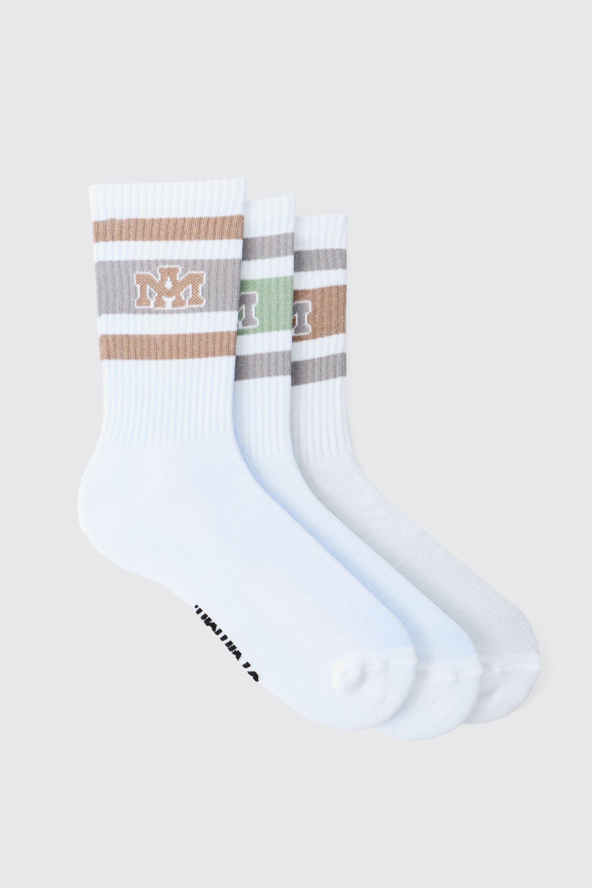 3 Pack Stripe Jacquard Ofcl MAN Badge Sport Socks by BOOHOOMAN