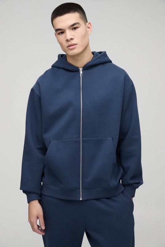 330GSM Oversized Basic Zip Through Hoodie by BOOHOOMAN