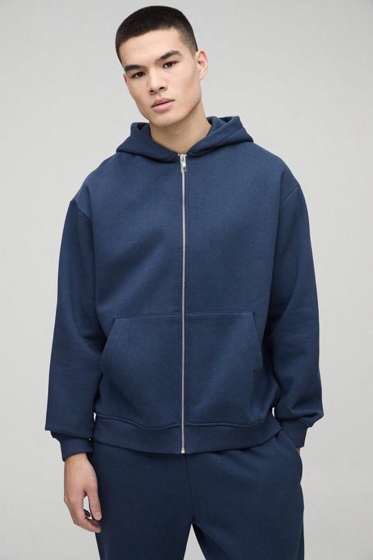 330GSM Oversized Basic Zip Through Hoodie by BOOHOOMAN