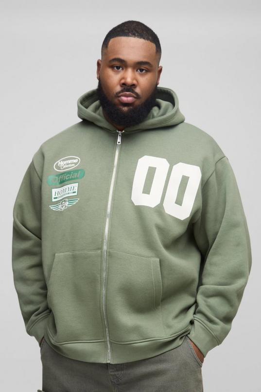 330GSM Plus Oversized Official Varsity Zip Thru Hoodie by BOOHOOMAN