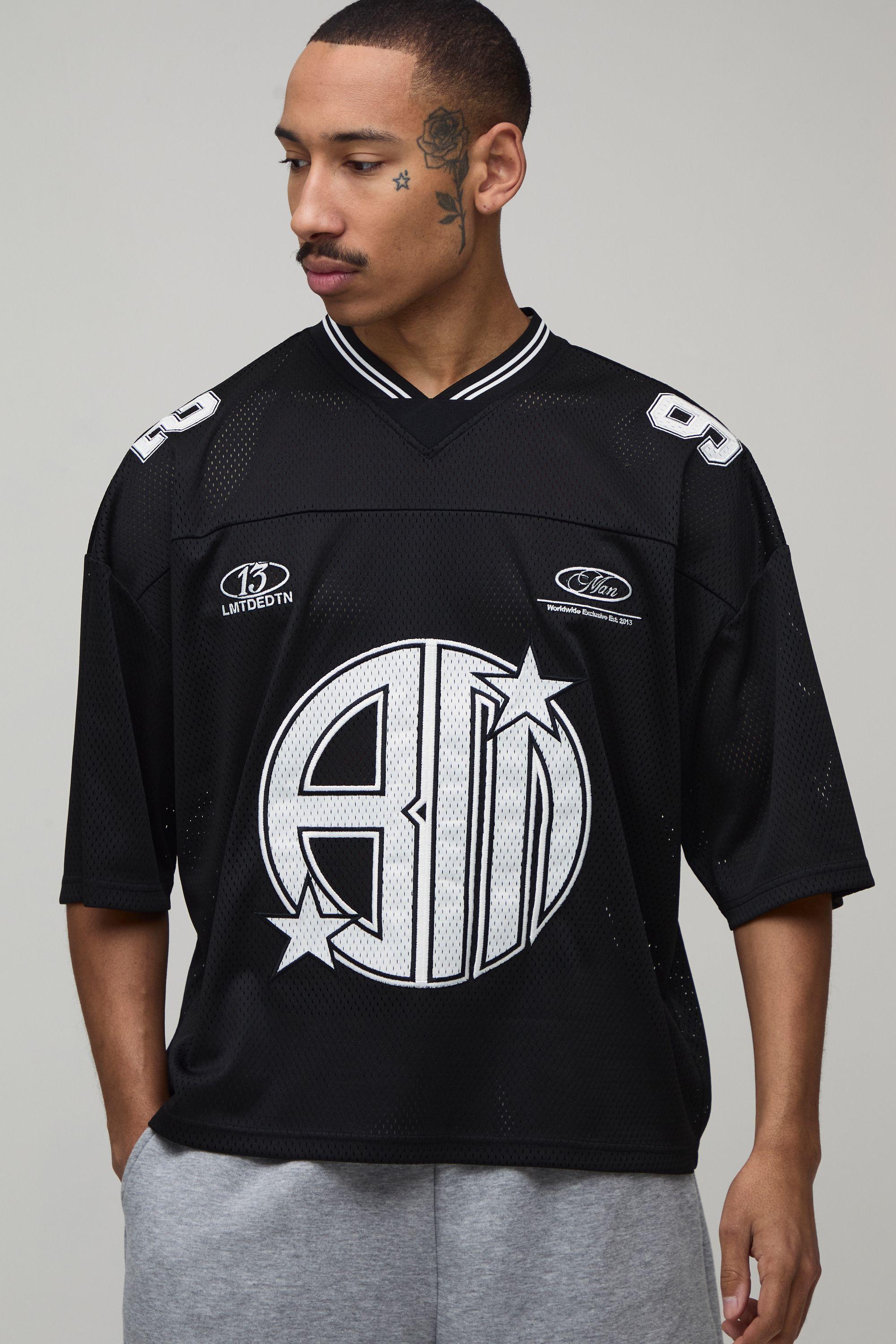 92 Oversized Boxy Printed Football Top by BOOHOOMAN