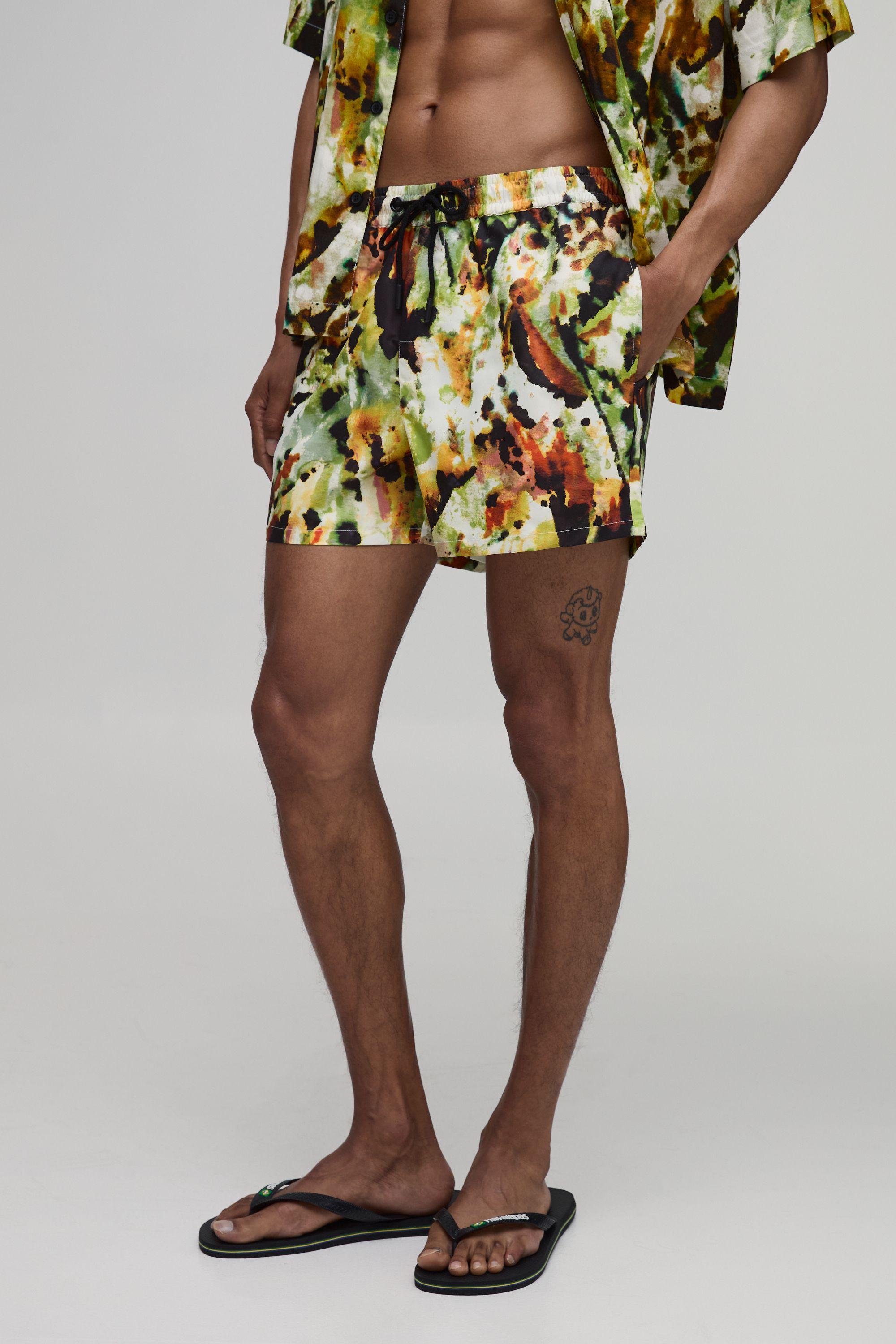 Abstract Print Short Length Swim Short by BOOHOOMAN