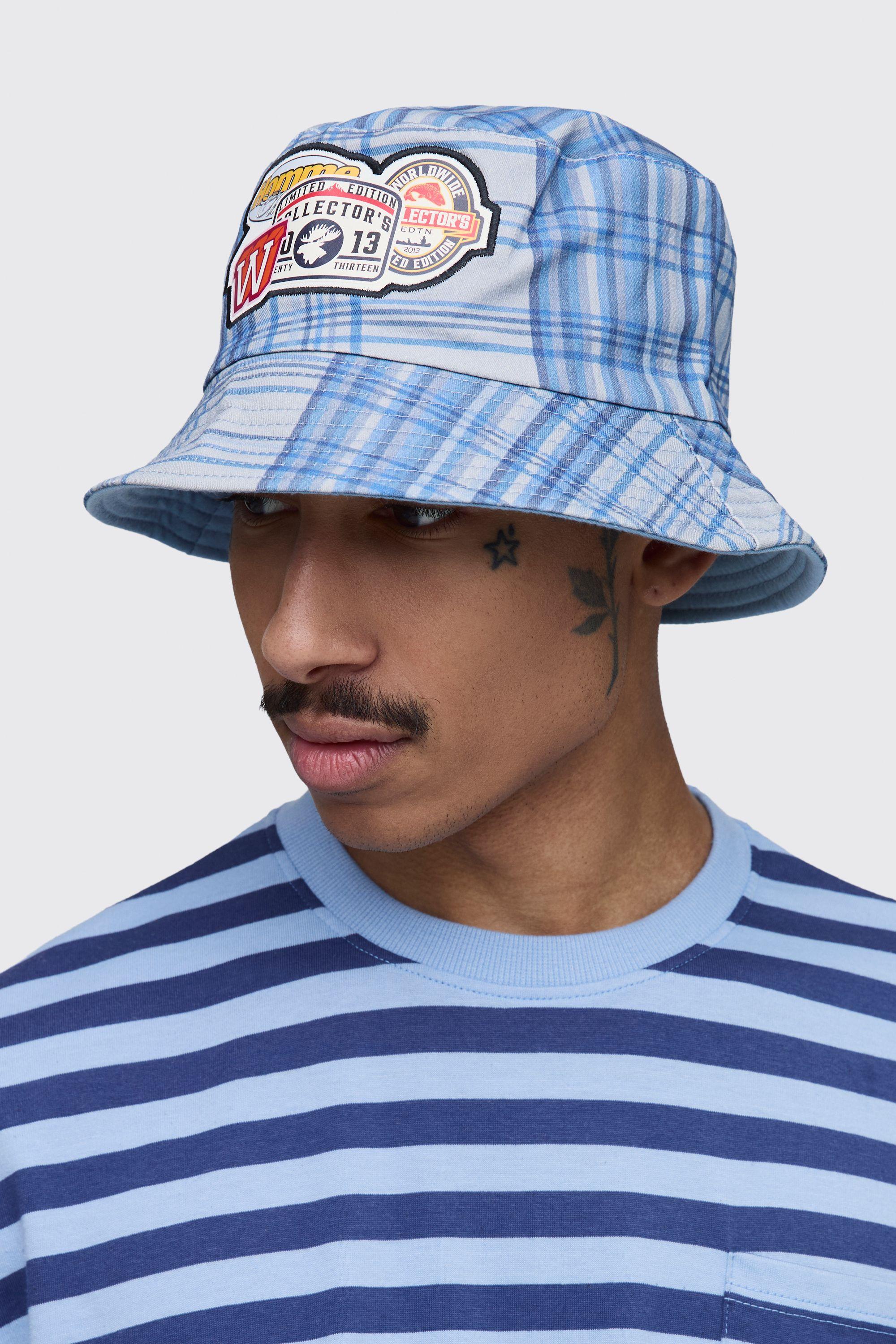 Applique Patch Check Bucket Hat by BOOHOOMAN