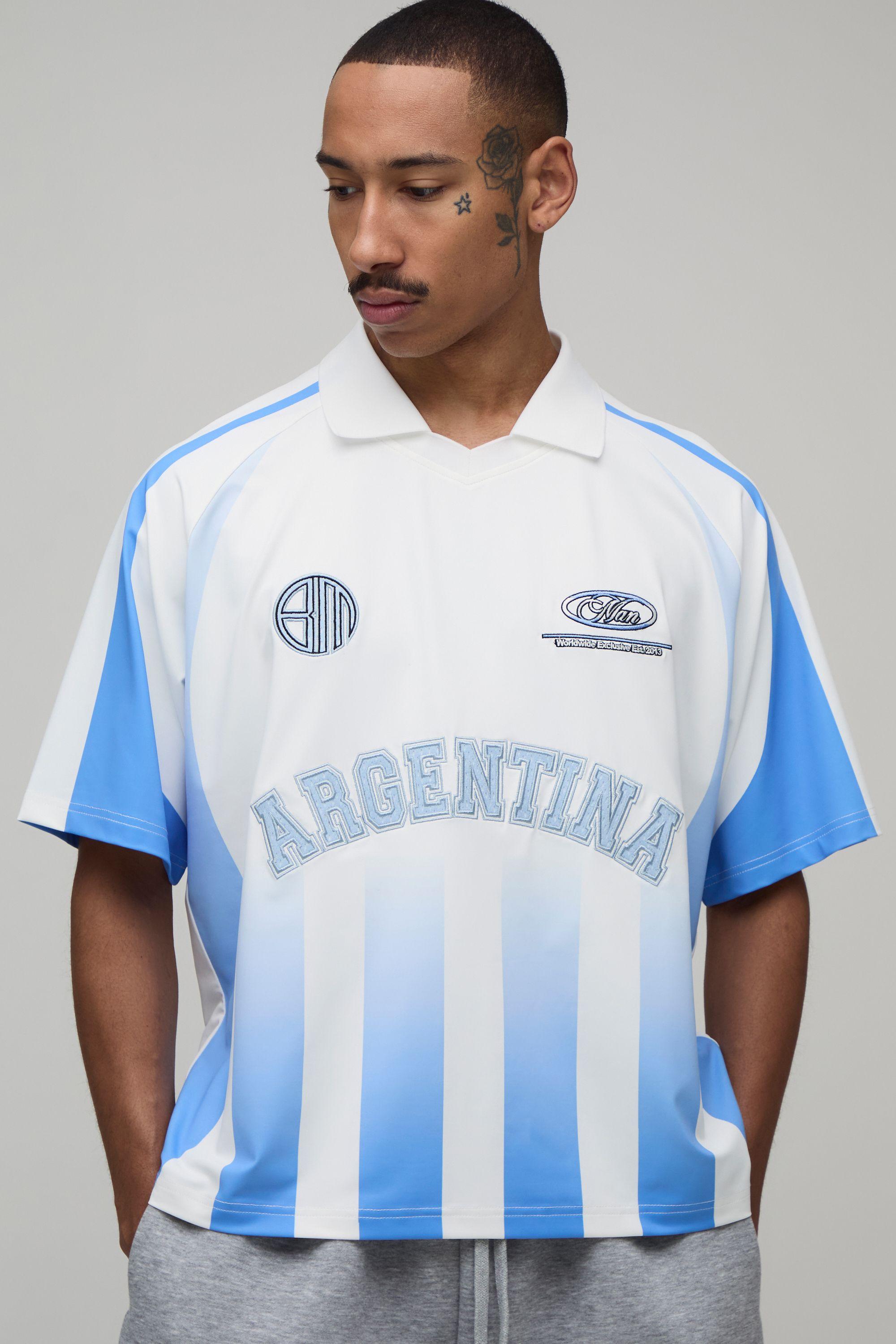 Argentina Ombre Stripe Printed Football Top by BOOHOOMAN