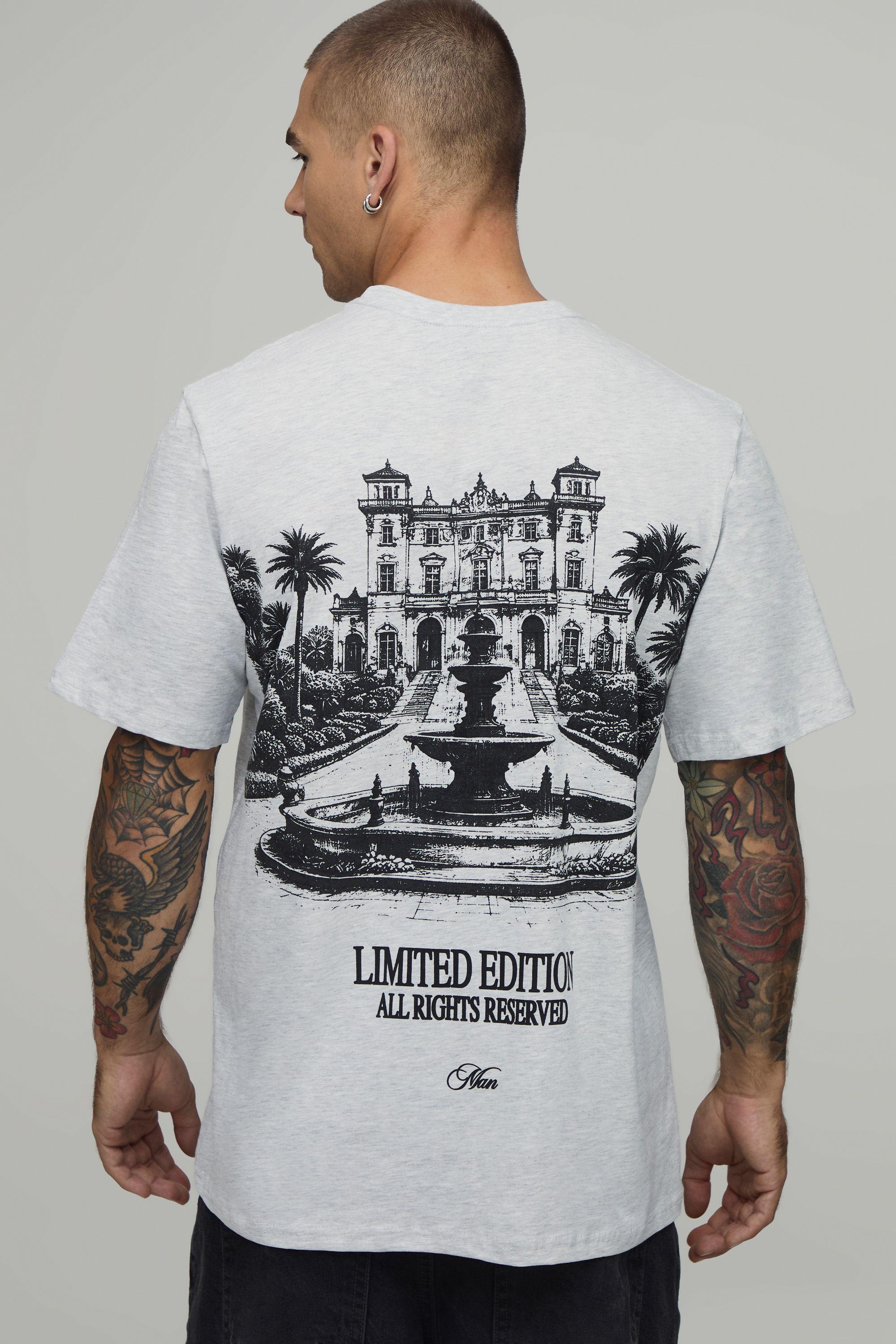Ash Grey Relaxed Large Scale Landscape Print T-Shirt by BOOHOOMAN
