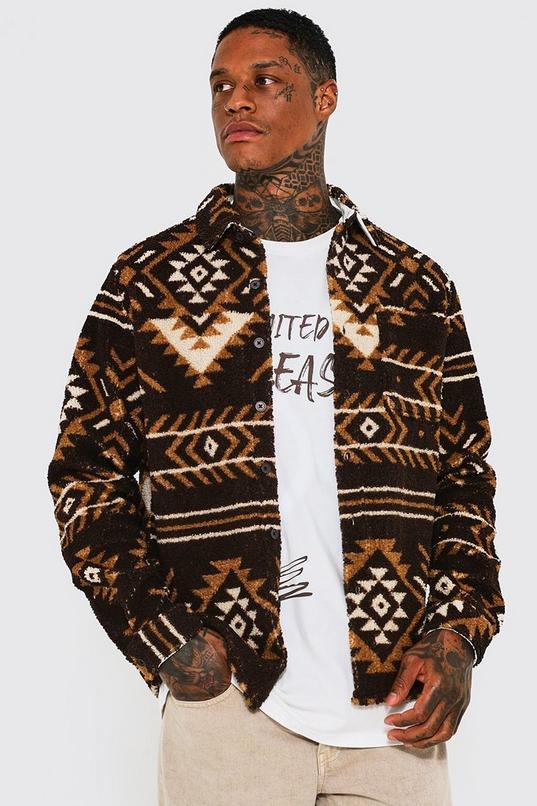 Aztec Print Borg Overshirt by BOOHOOMAN