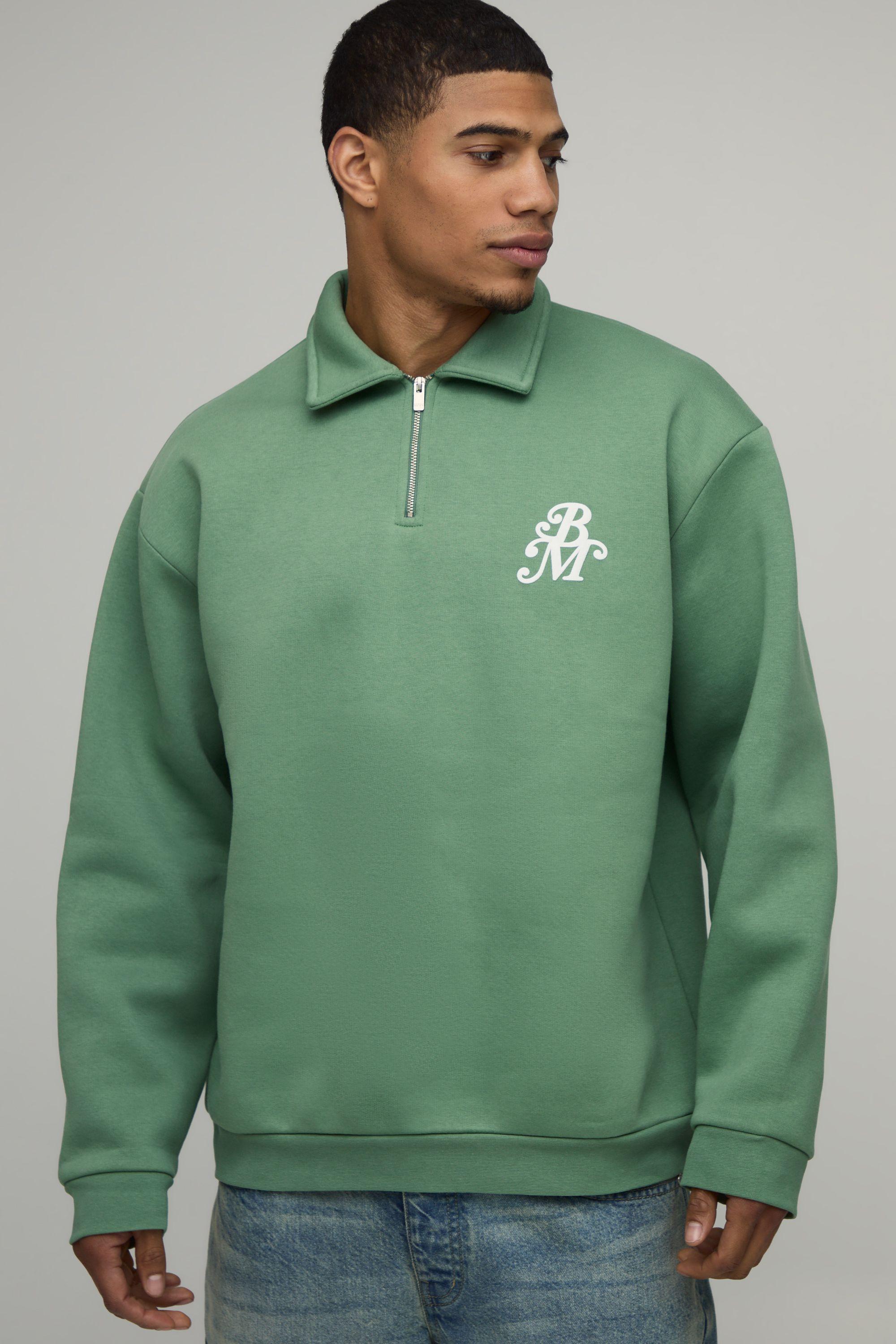 BM Printed Quarter Zip Sweatshirt by BOOHOOMAN