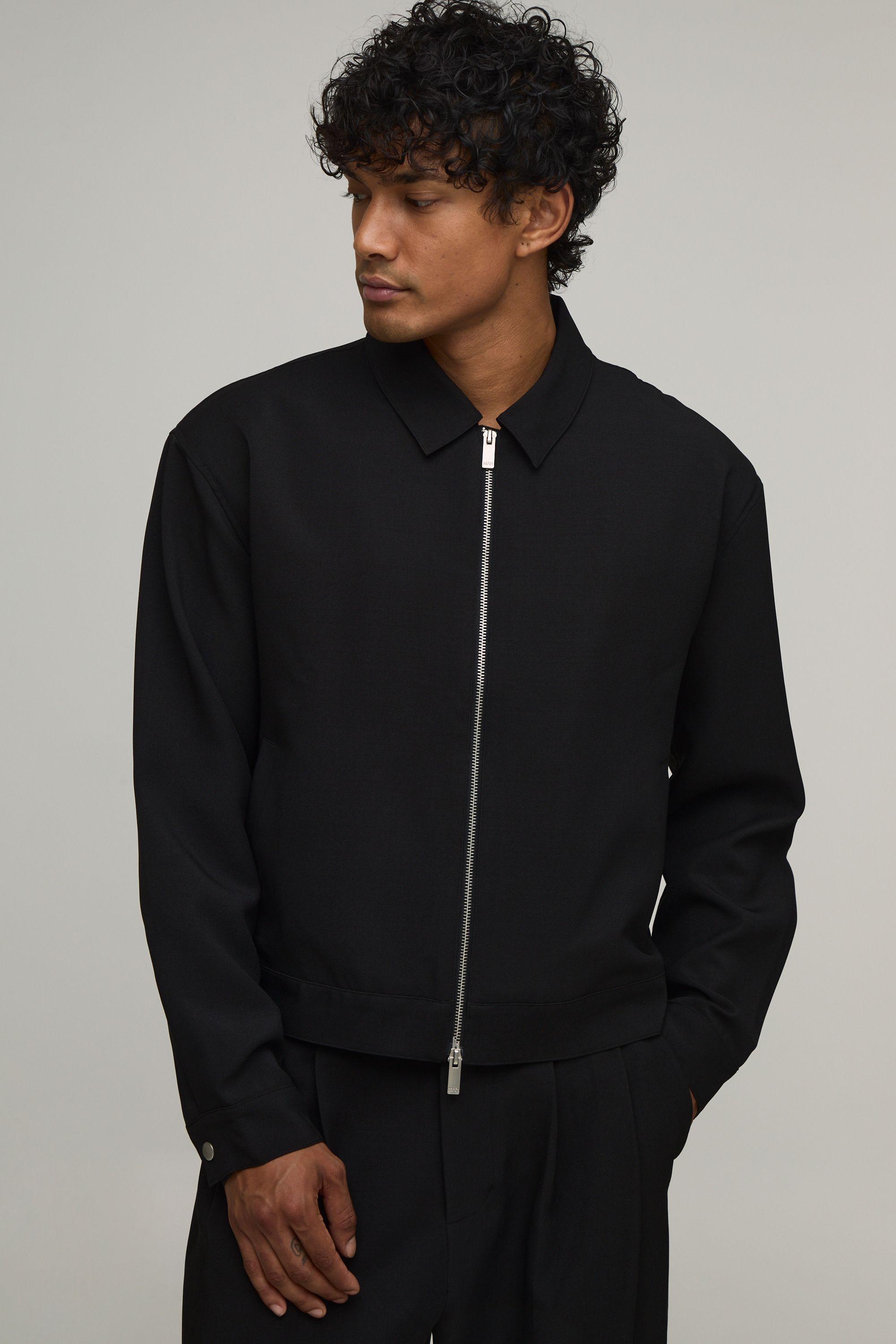 Back Pleat Tailored Boxy Harrington Co-ord Jacket by BOOHOOMAN
