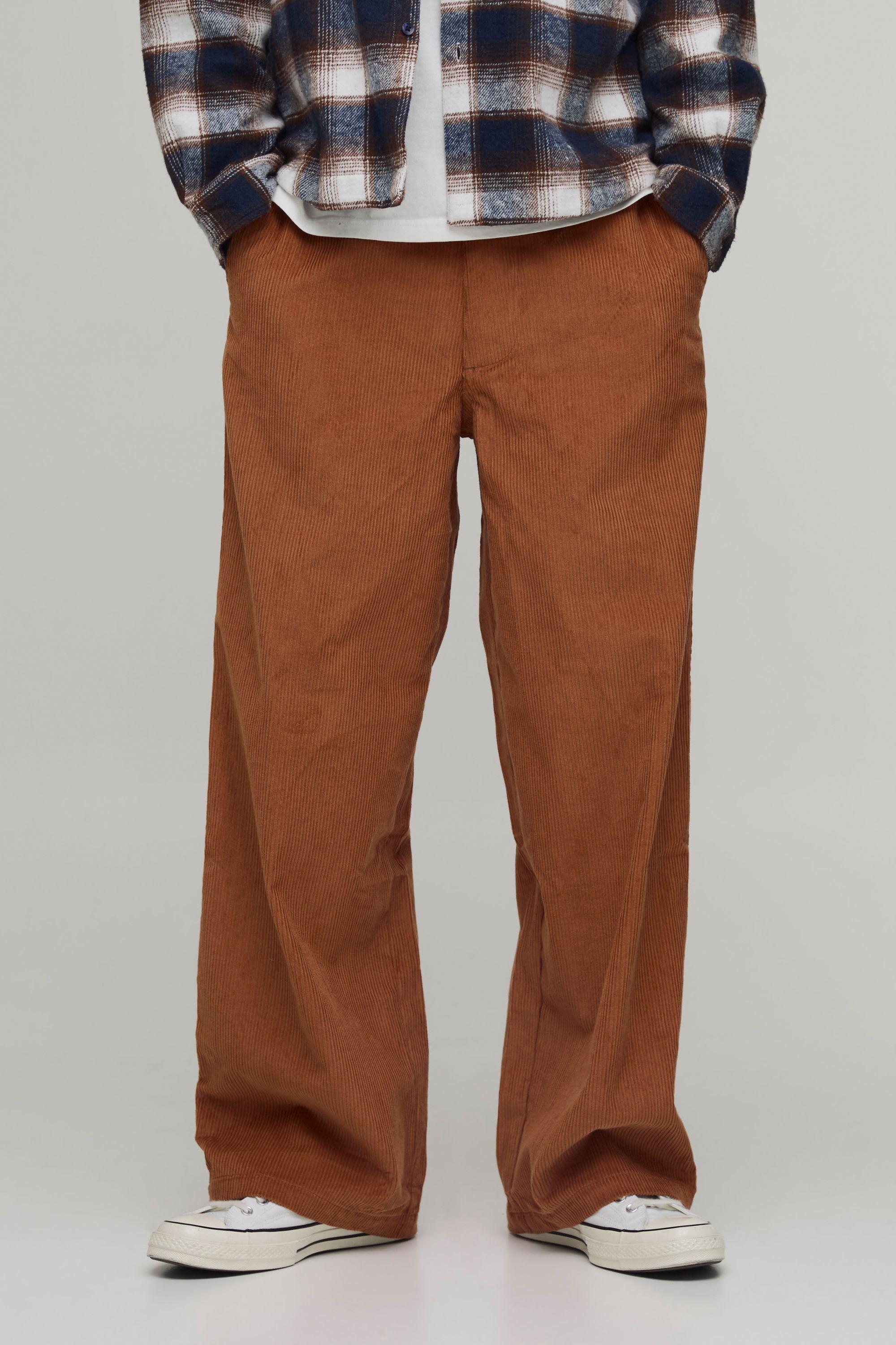 Baggy Cord Woven Tab Trousers by BOOHOOMAN