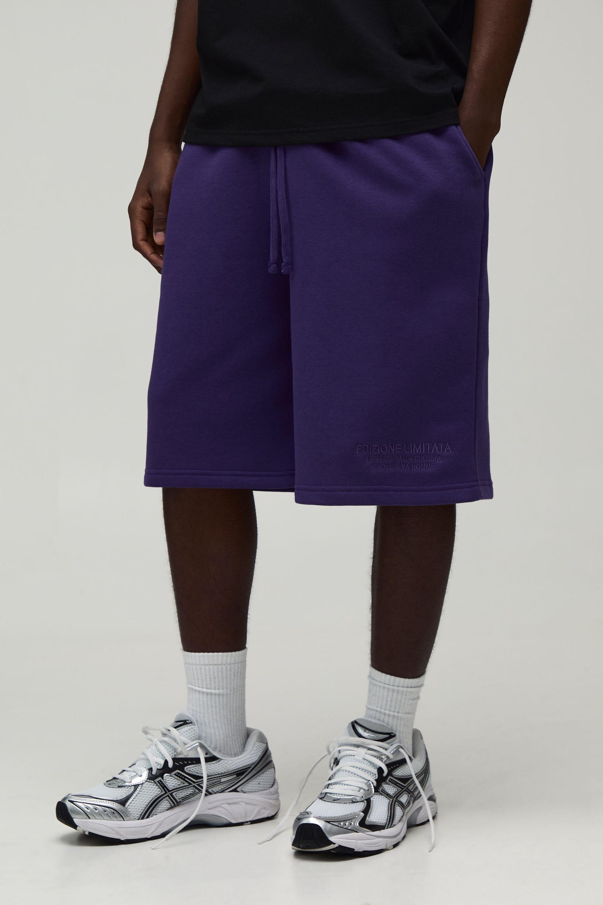 Baggy Fit Embroidered Purple Jersey Short by BOOHOOMAN