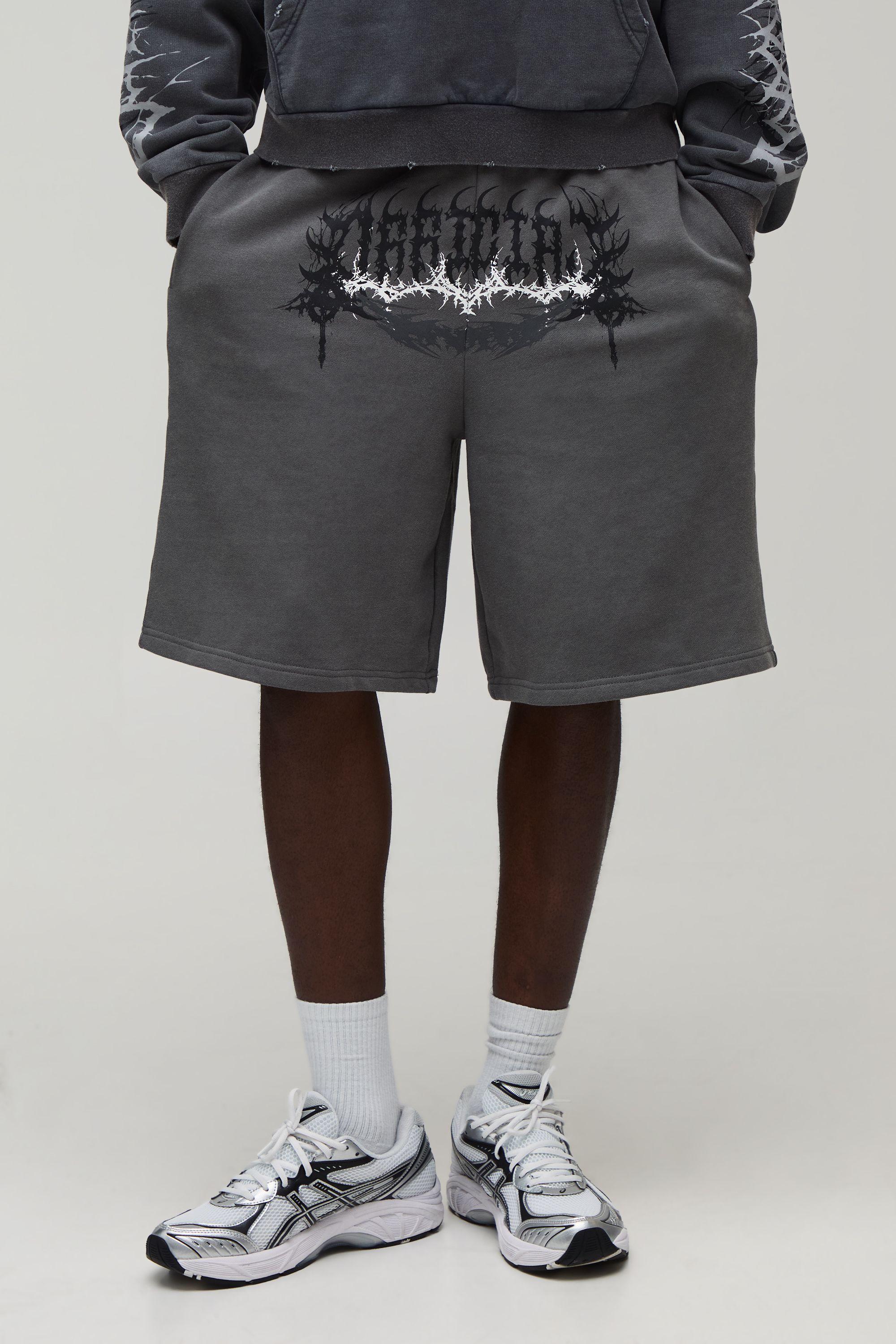 Baggy Fit Gothic Washed Loopback Jersey Short by BOOHOOMAN