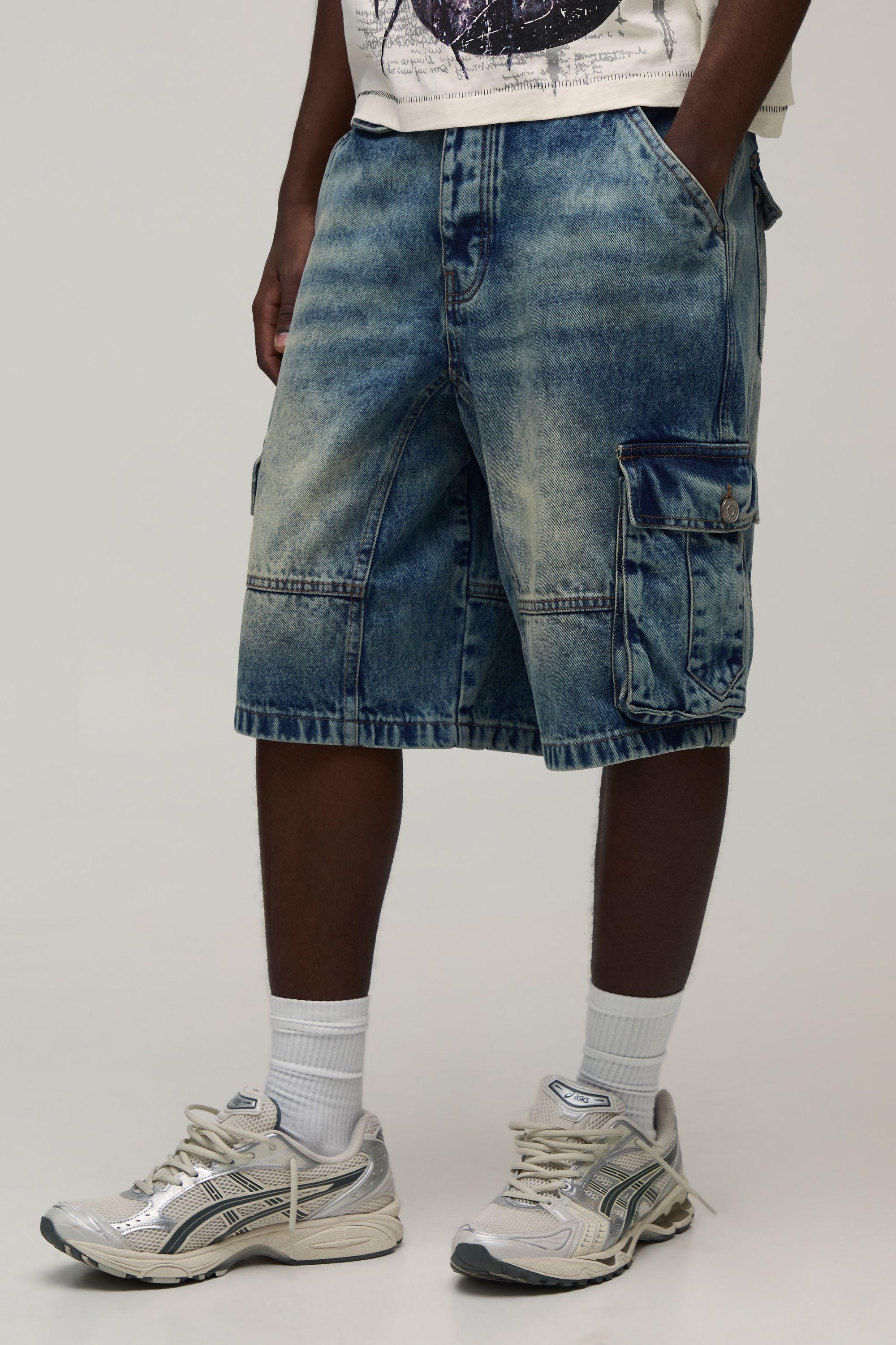 Baggy Fit Gusset Cargo Denim Shorts by BOOHOOMAN
