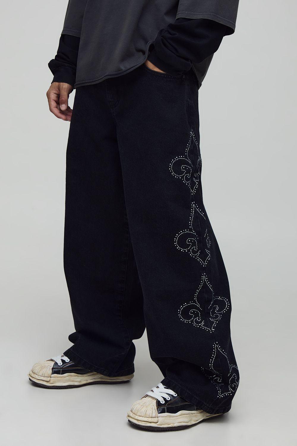 Baggy Fit Jewel Embellished Jeans by BOOHOOMAN