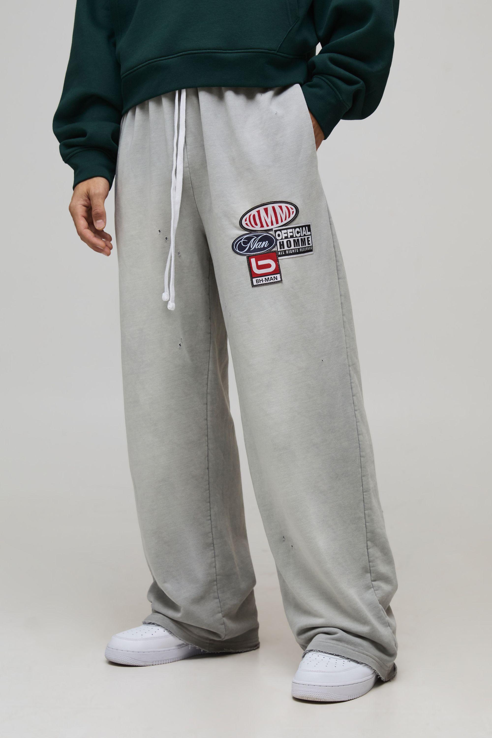 Baggy Fit Moto Applique Washed Joggers by BOOHOOMAN