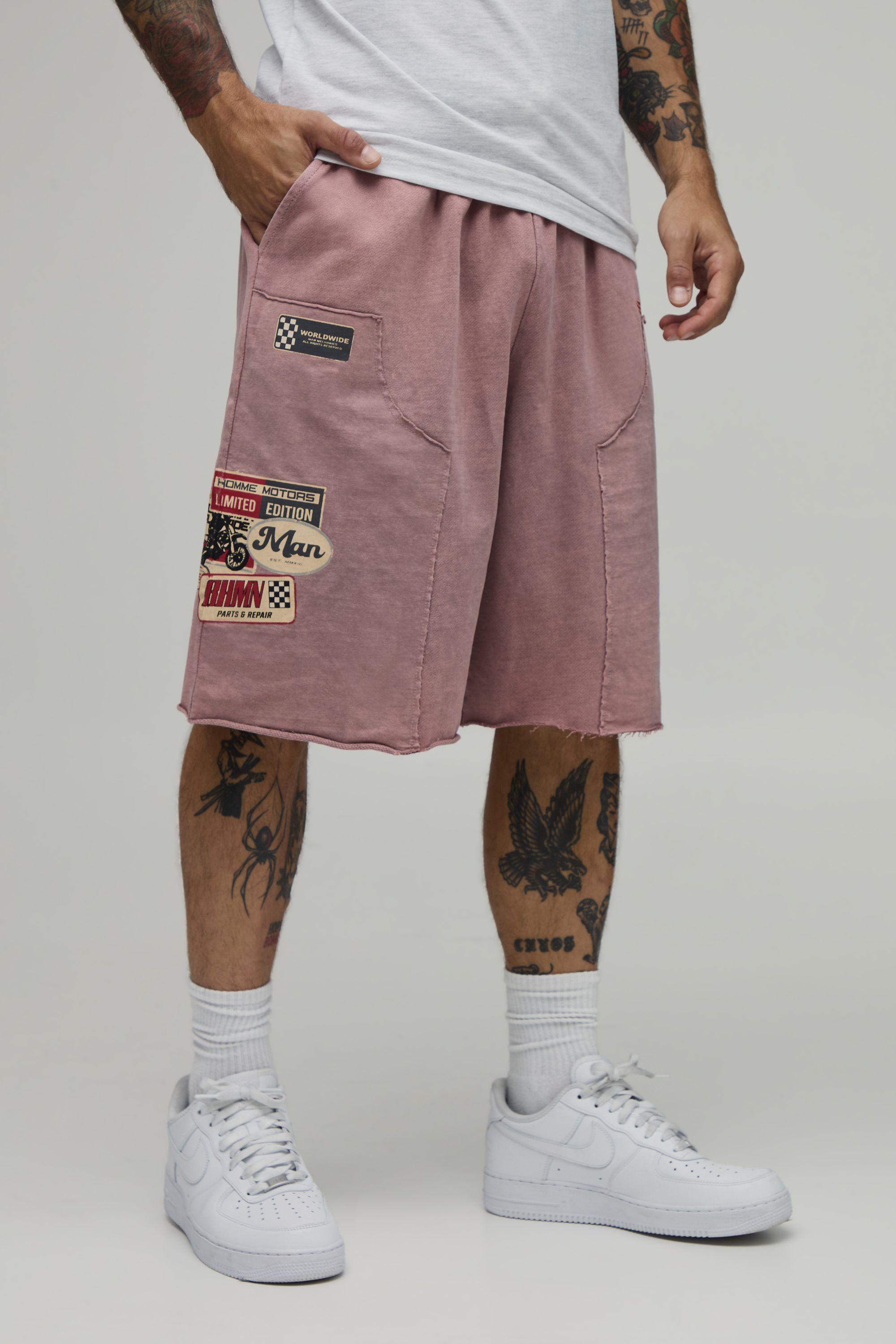 Baggy Fit Moto Washed Loopback Jersey Short by BOOHOOMAN