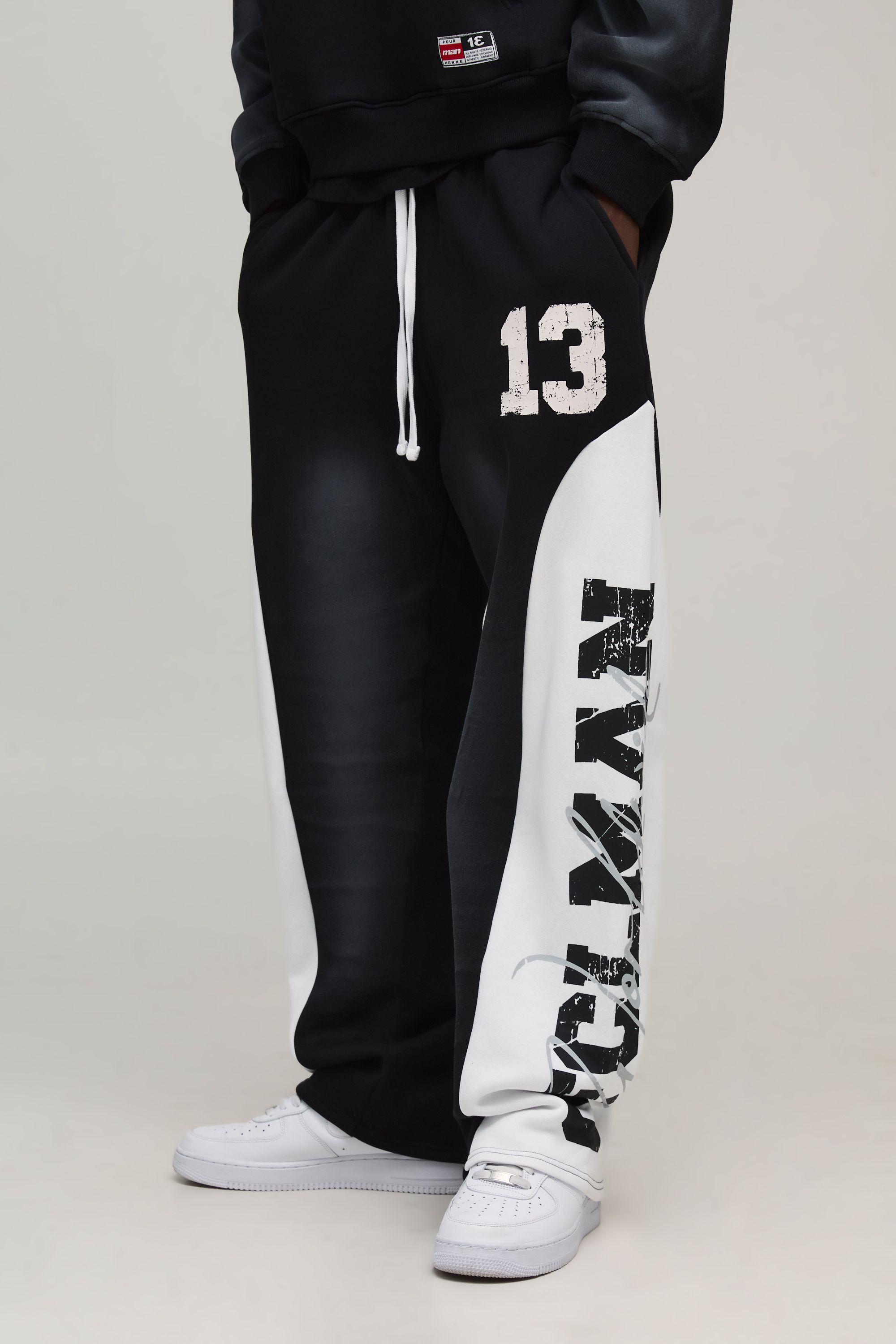 Baggy Fit Ofclman Spray Washed Gusset Joggers by BOOHOOMAN