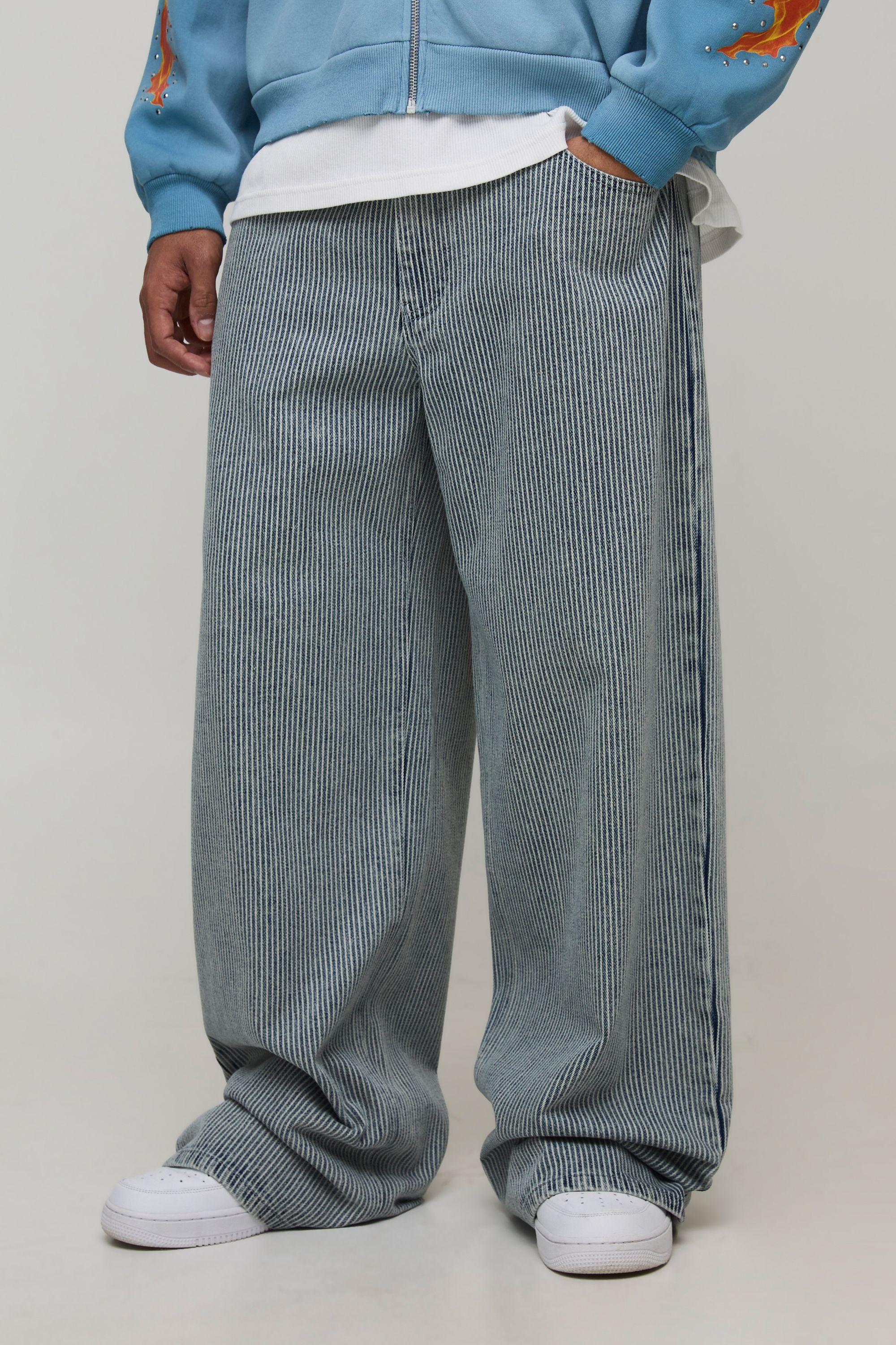 Baggy Fit Pinstripe Jeans by BOOHOOMAN