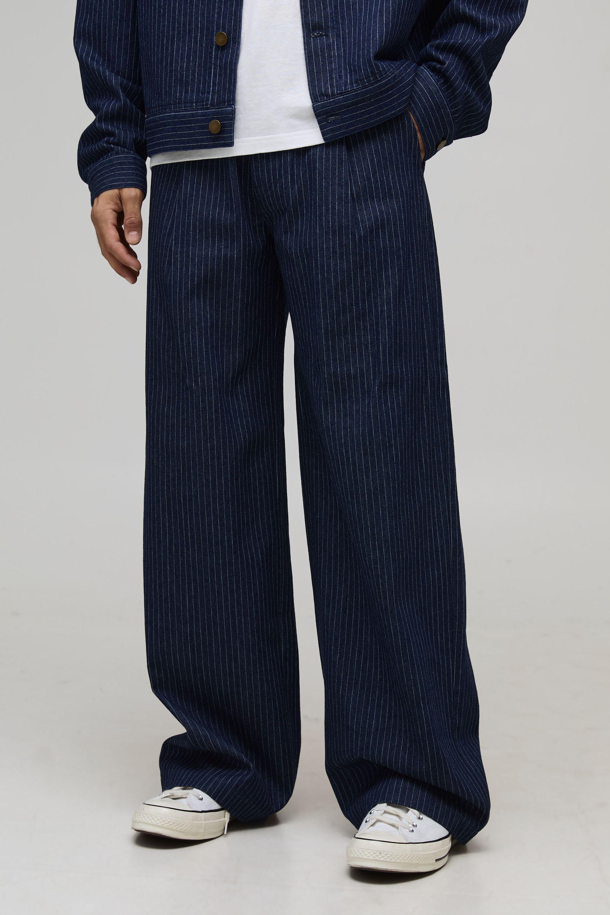 Baggy Fit Pinstripe Twill Trouser by BOOHOOMAN