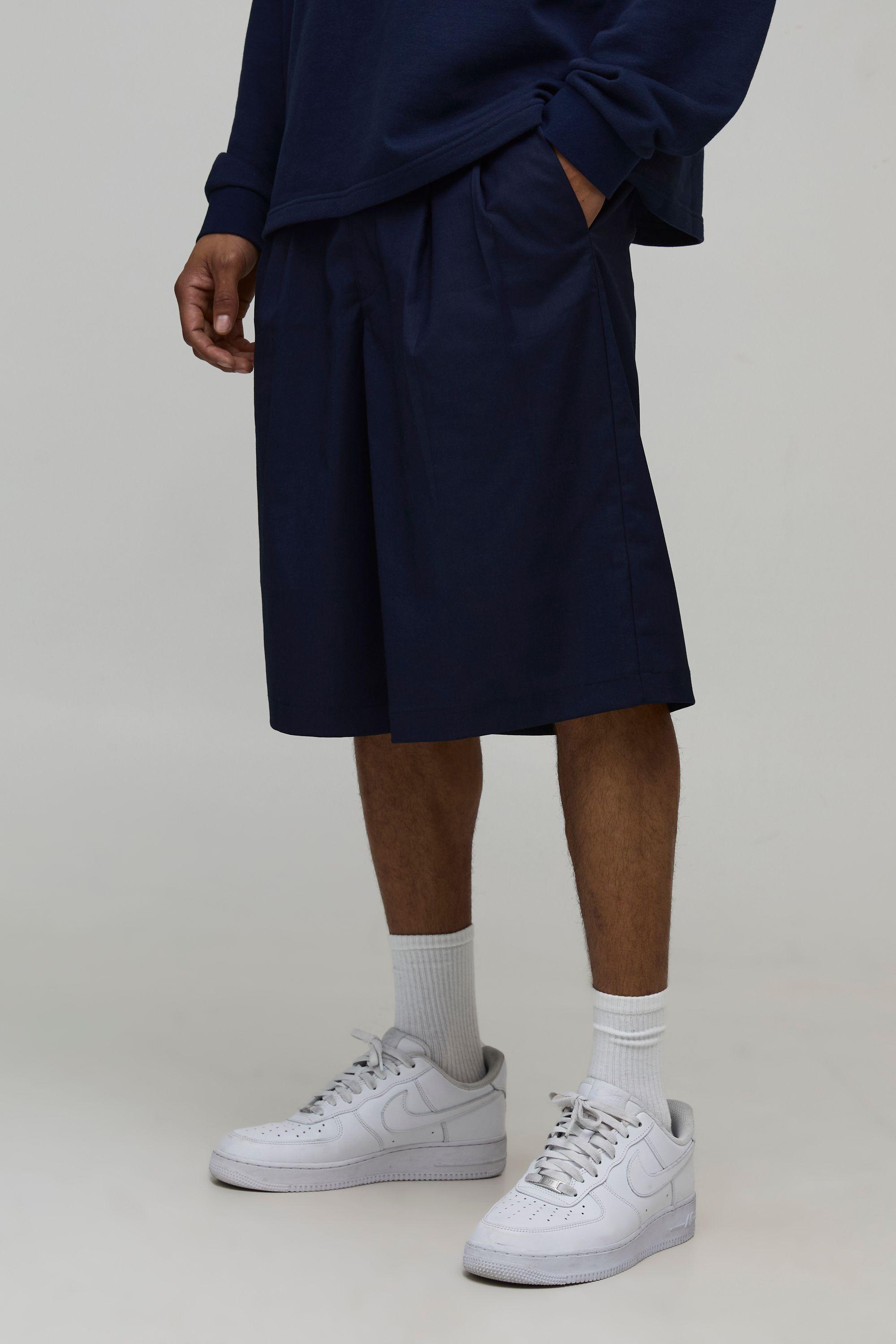 Baggy Fit Pleat Front Smart Longline Short by BOOHOOMAN