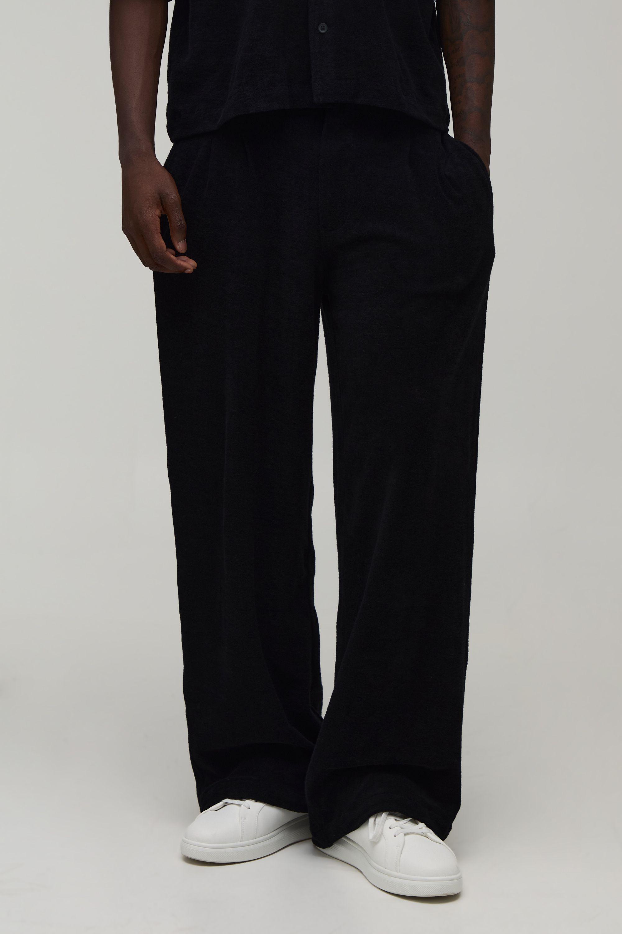 Baggy Fit Pleat Front Towelling Trouser by BOOHOOMAN