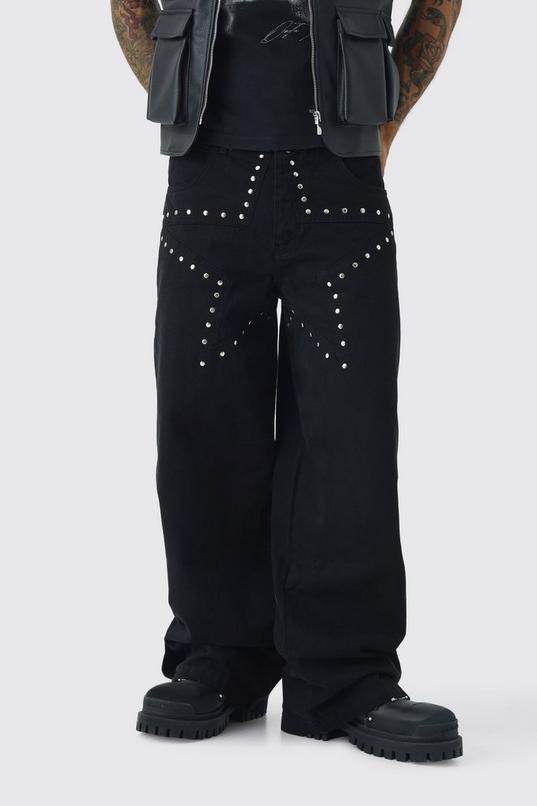 Baggy Fit Rigid Star Studded Jeans by BOOHOOMAN