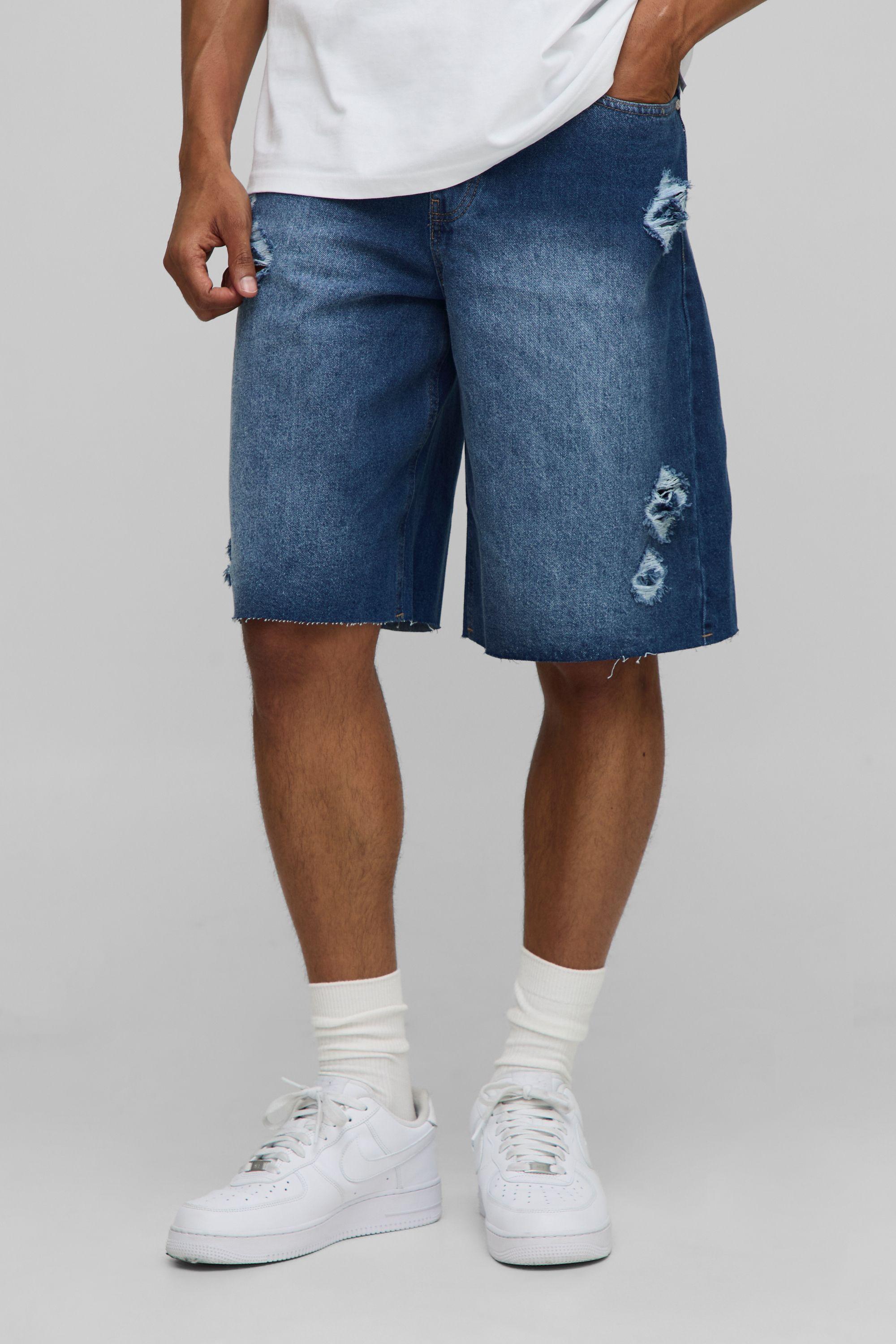Baggy Fit Ripped Washed Denim Shorts by BOOHOOMAN
