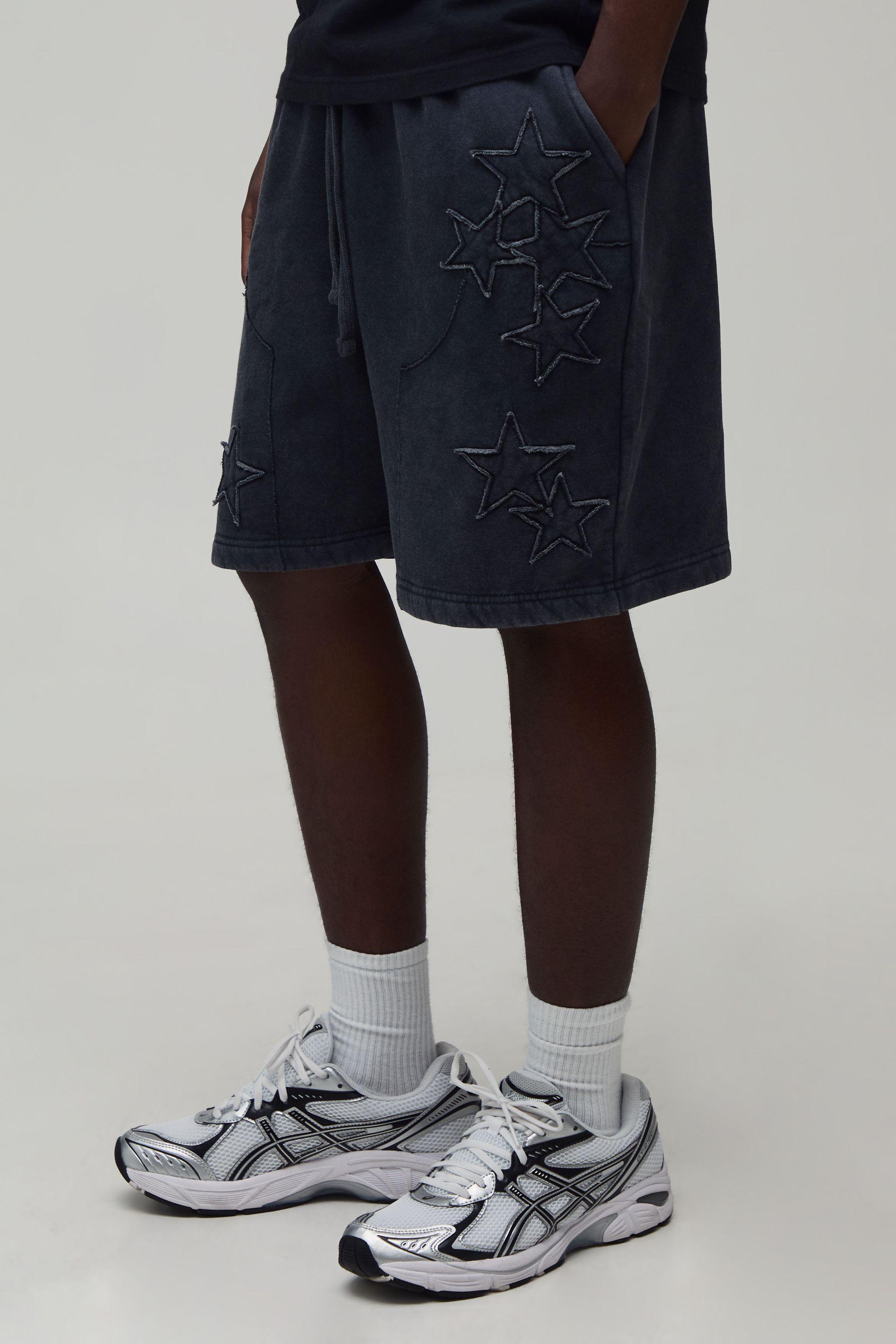Baggy Fit Star Applique Washed Jersey Short by BOOHOOMAN
