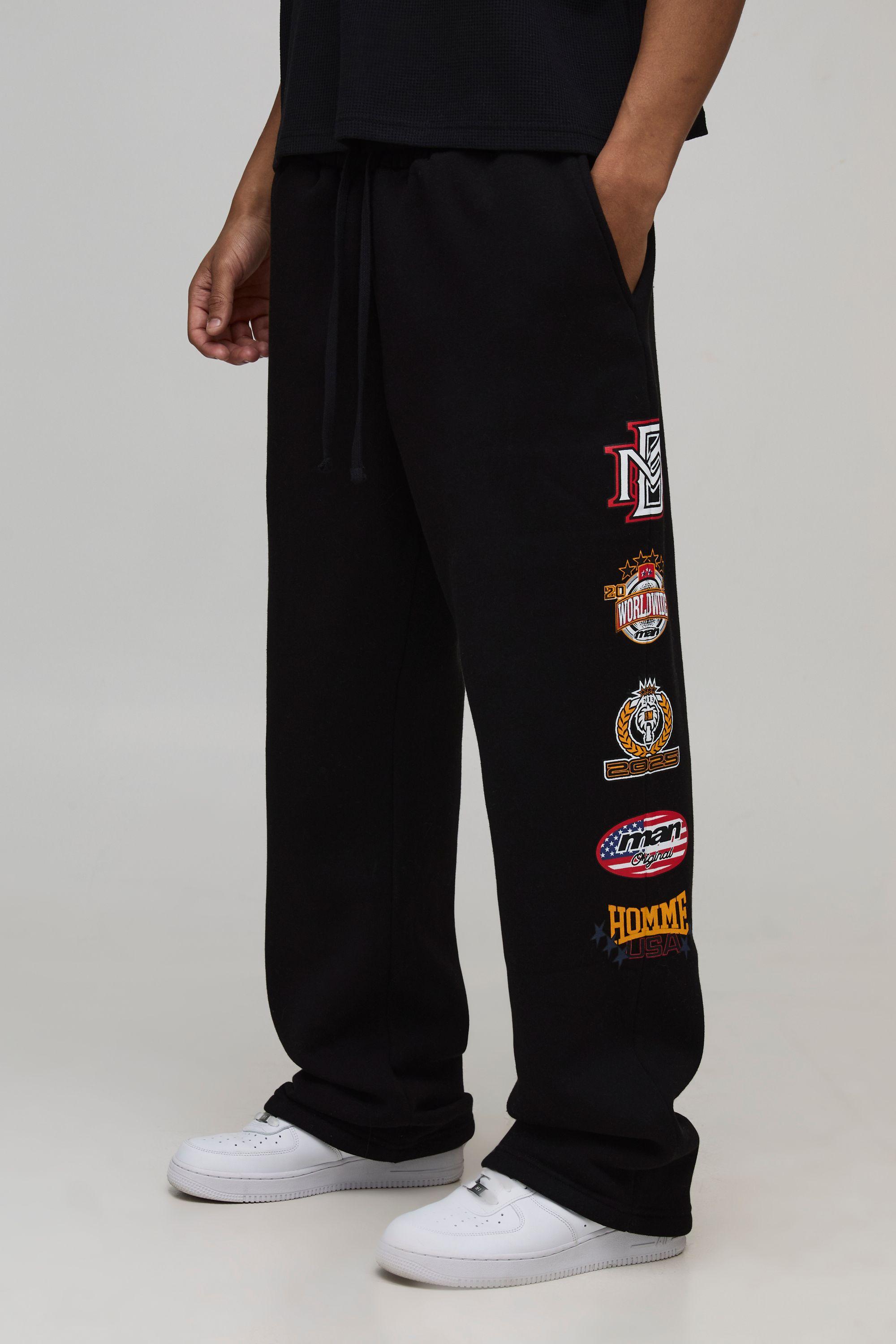Baggy Fit Varsity Badge Print Joggers by BOOHOOMAN