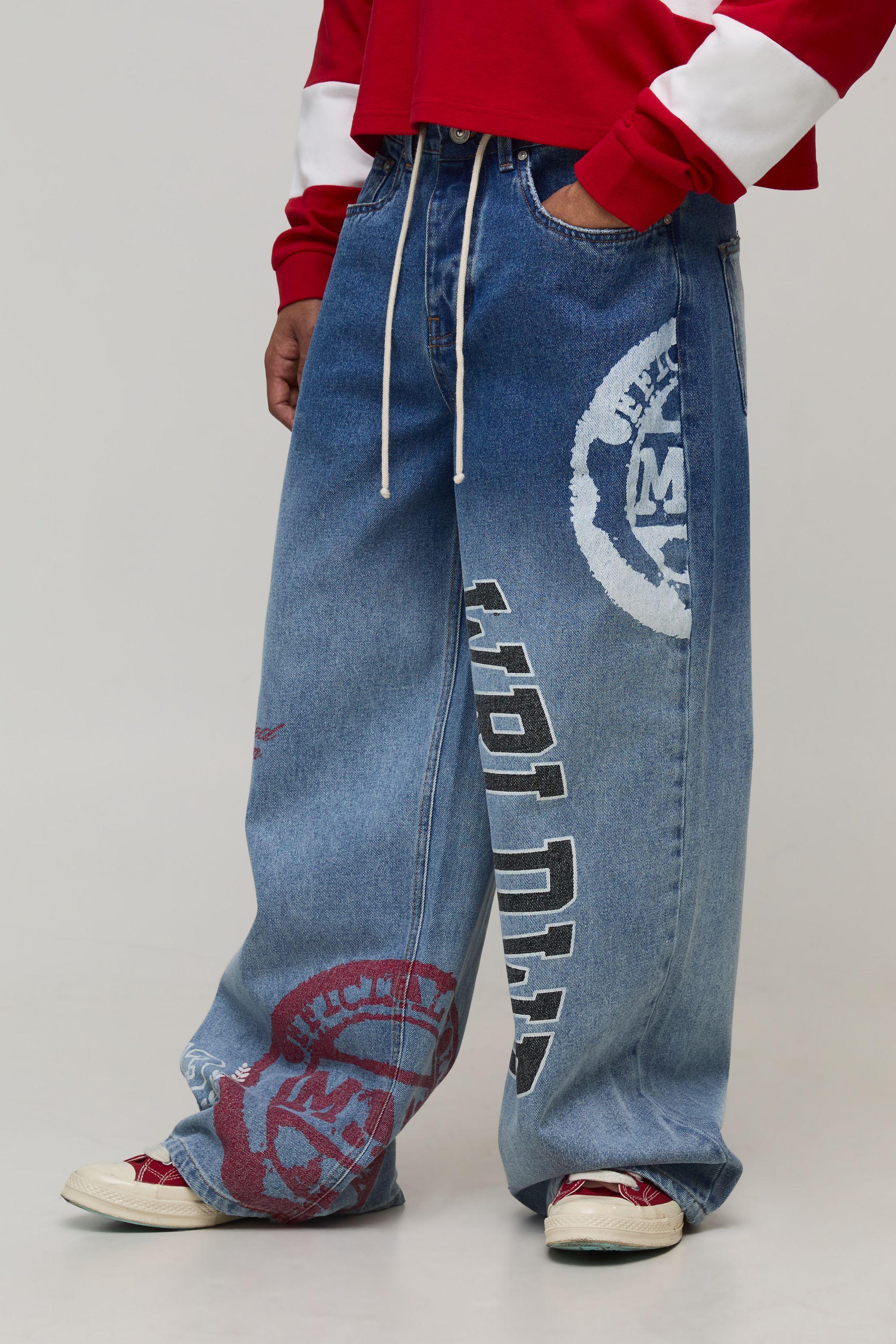 Baggy Fit Varsity Rope Belted Jeans by BOOHOOMAN