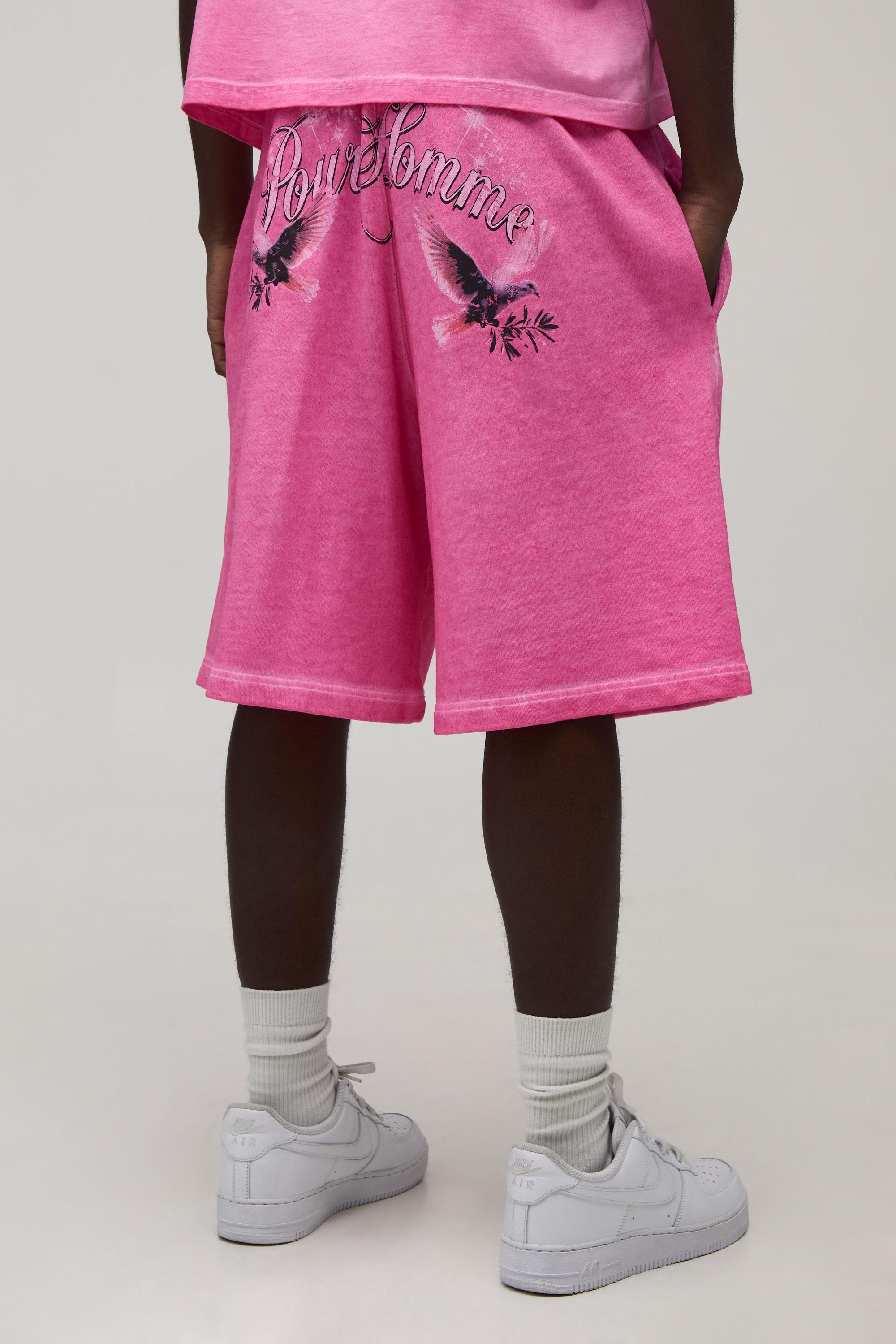 Baggy Fit Washed Bright Printed Short by BOOHOOMAN