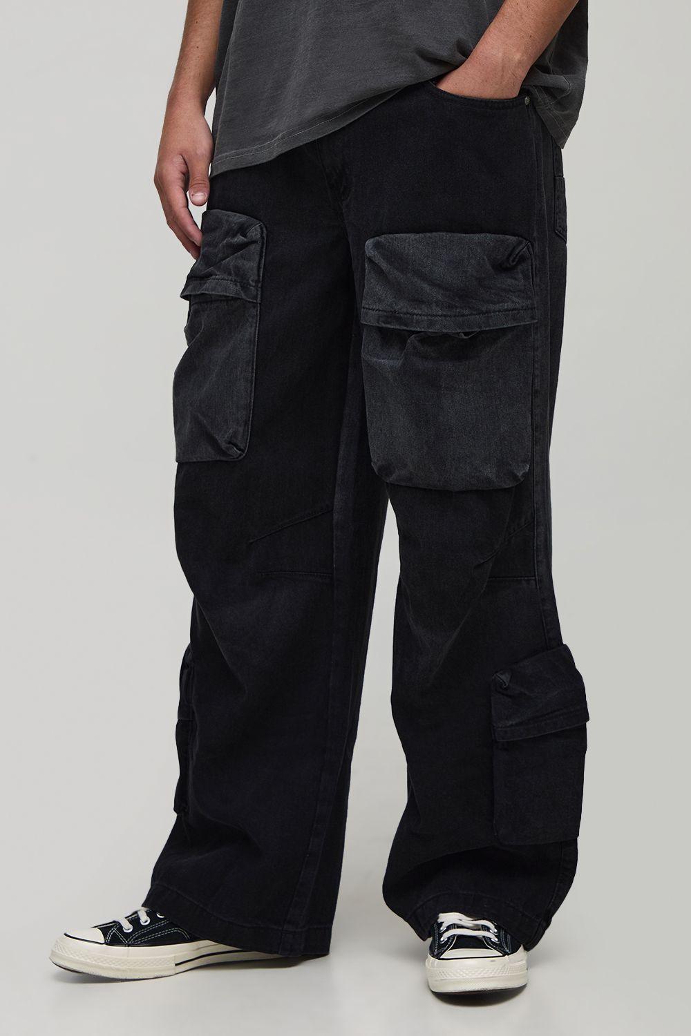 Baggy Fit Washed Multi Cargo Jeans by BOOHOOMAN