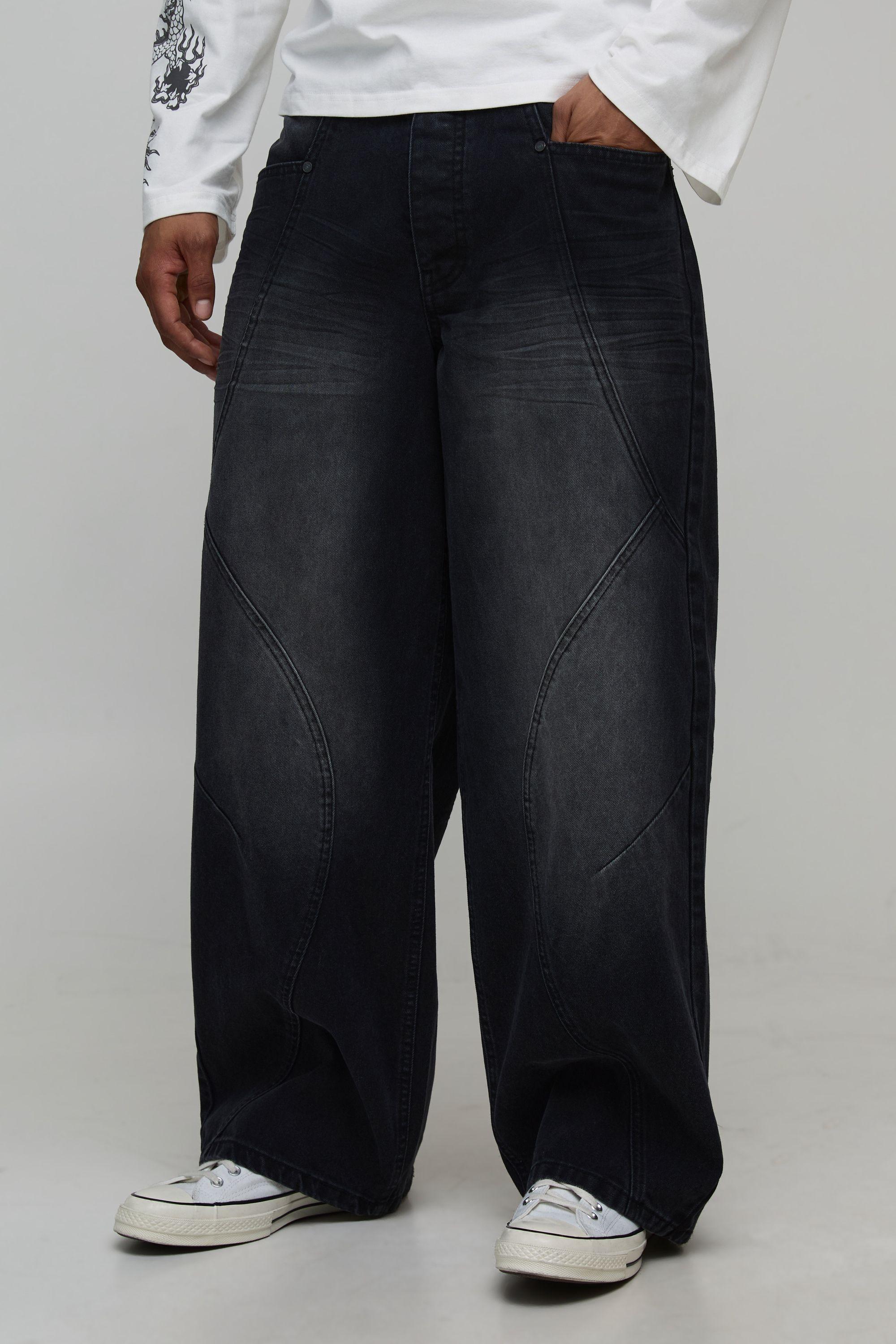 Baggy Panelled Washed Jeans by BOOHOOMAN
