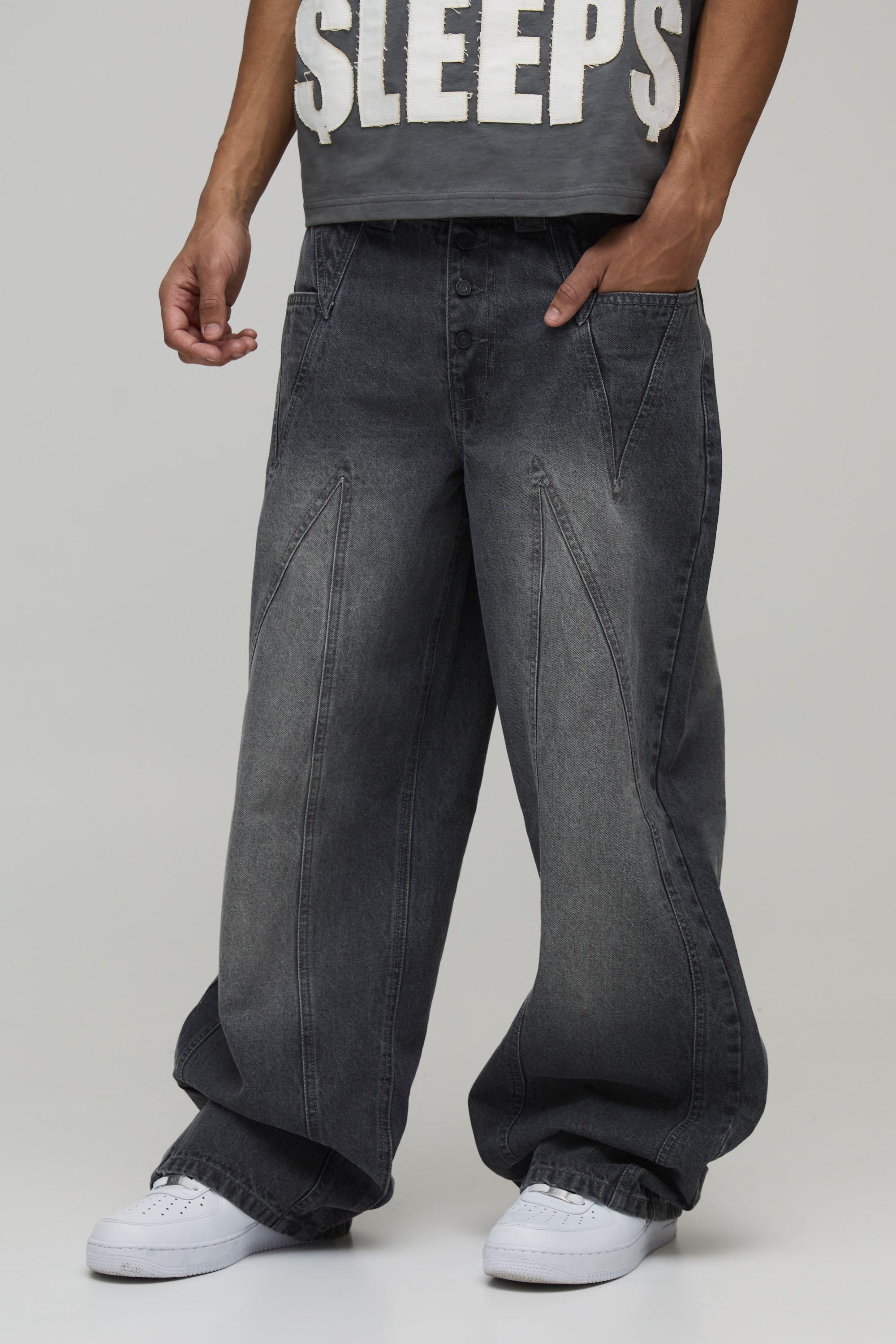 Baggy Panelled Washed Jeans by BOOHOOMAN