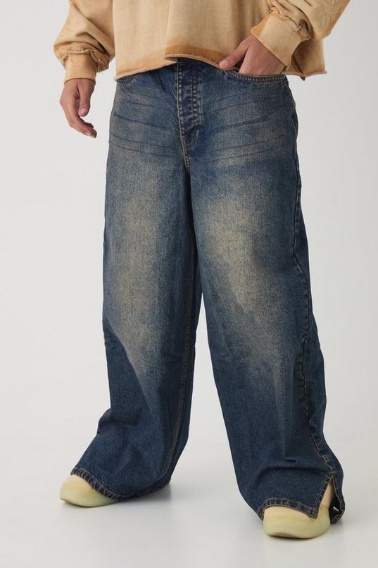 Baggy Rigid Extreme Washed Split Hem Denim Jeans by BOOHOOMAN