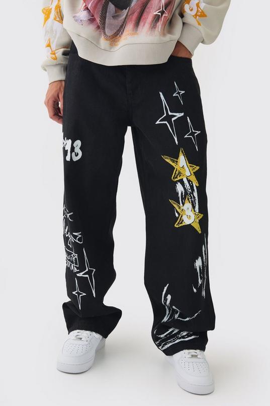 Baggy Rigid Graffiti Printed Jeans by BOOHOOMAN
