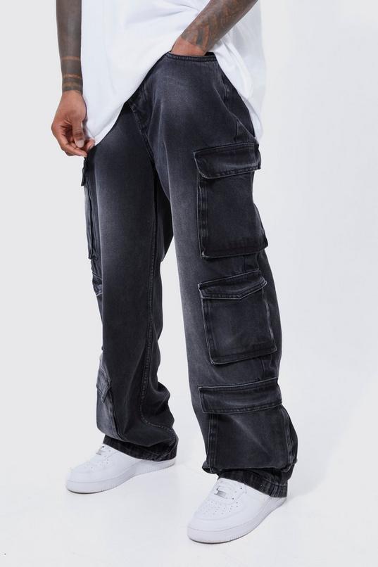 Baggy Rigid Multi Pocket Cargo Bleached Jeans by BOOHOOMAN