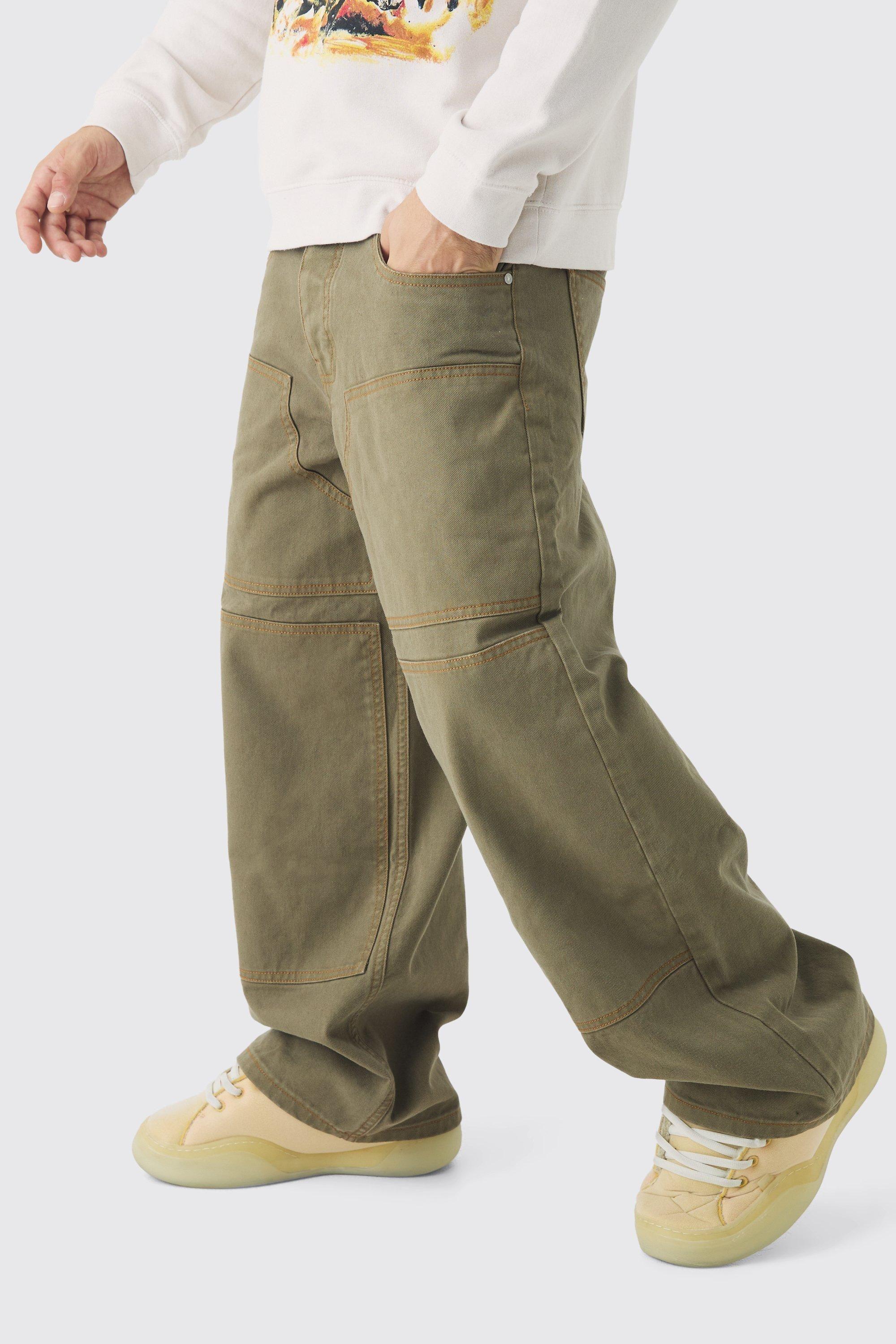 Baggy Twill Contrast Stitch Carpenter Trousers by BOOHOOMAN