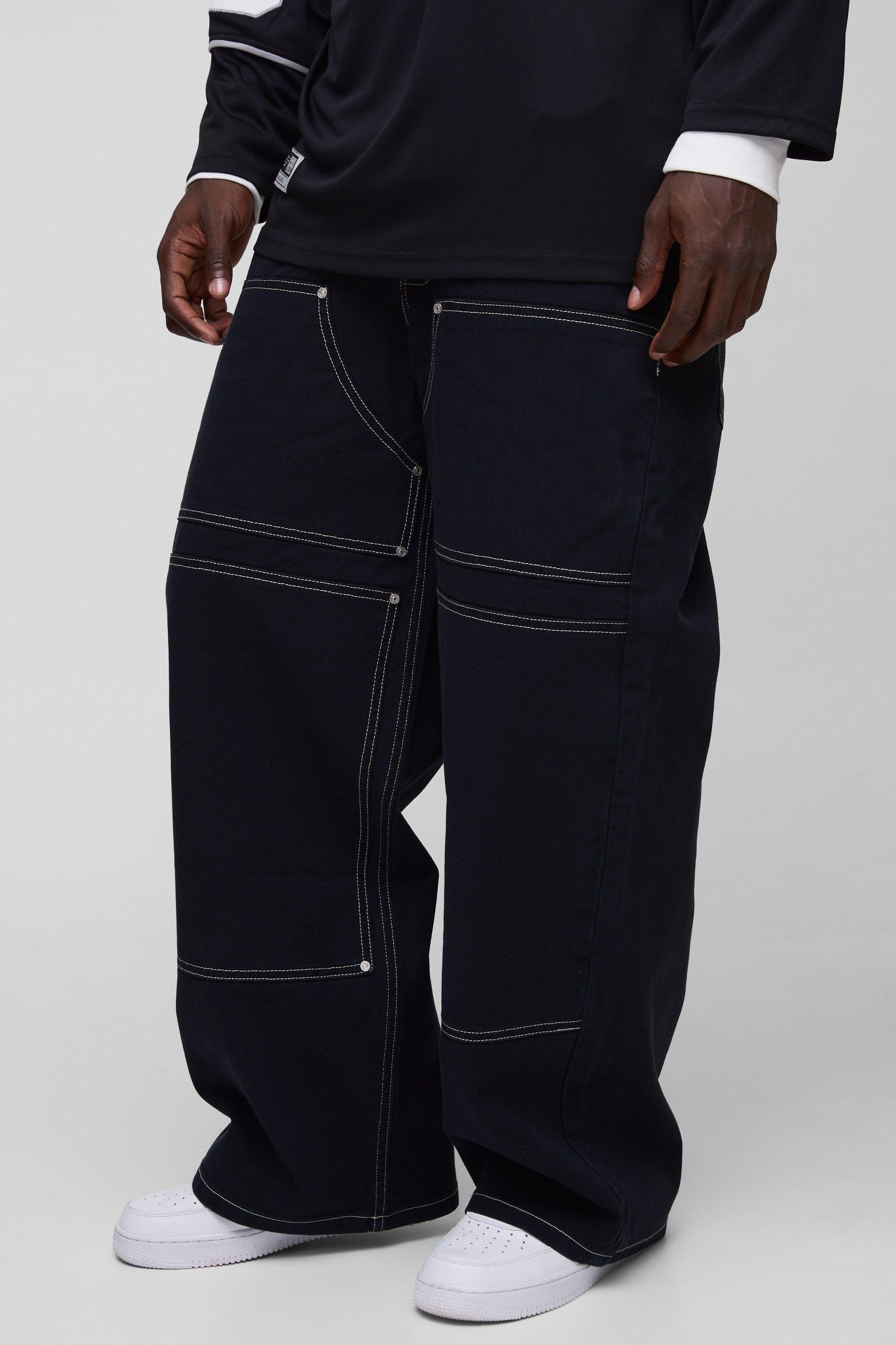Baggy Twill Contrast Stitch Carpenter Trousers by BOOHOOMAN
