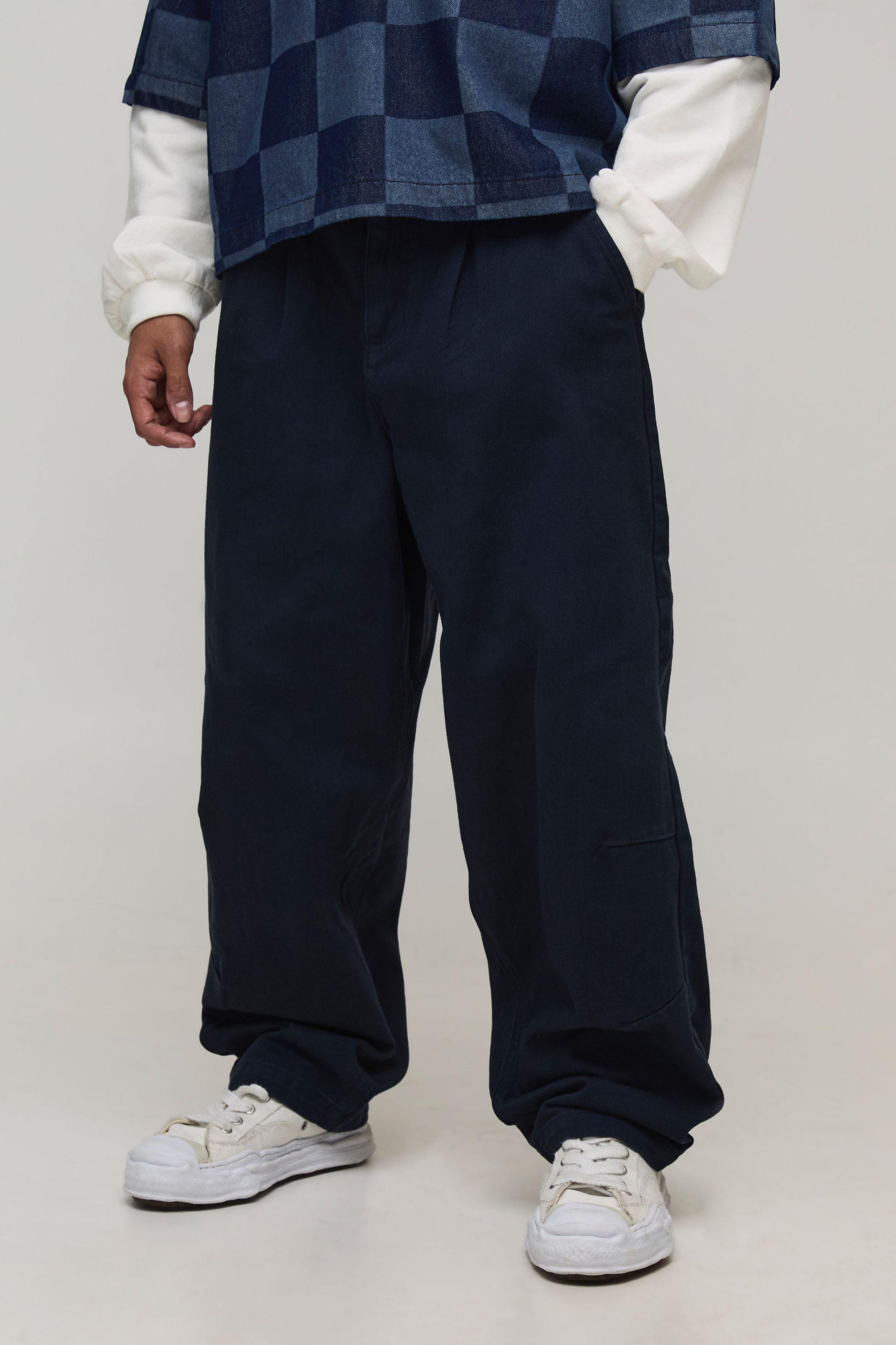 Balloon Fit Half & Half Waistband Washed Twill Trouser by BOOHOOMAN